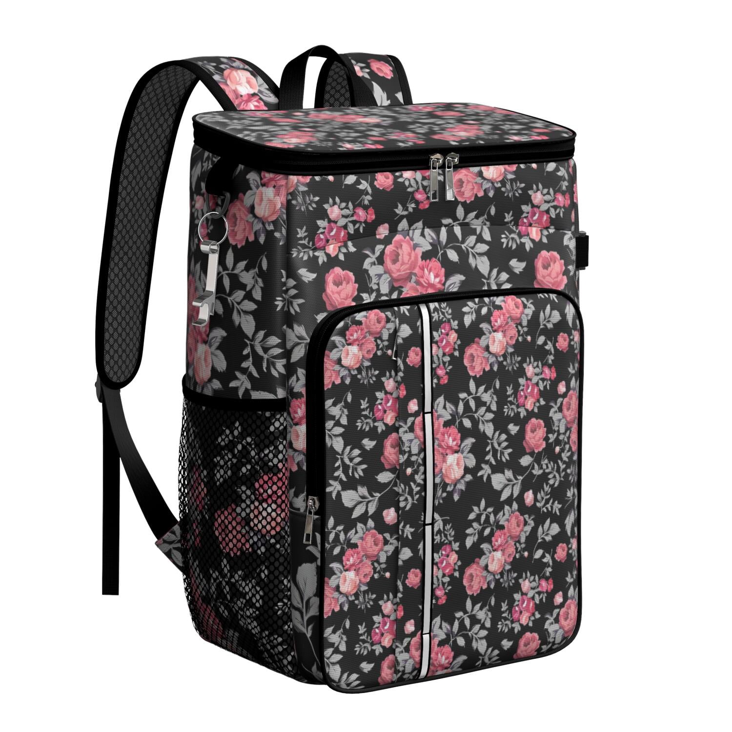 Travel Cooler Bag - Pioneer Flower Floral Print Pattern Camping Beer Cooler Backpack with Bottle Opener- Waterproof Insulated Picnic Backpacks - Cooler Bag for Beach