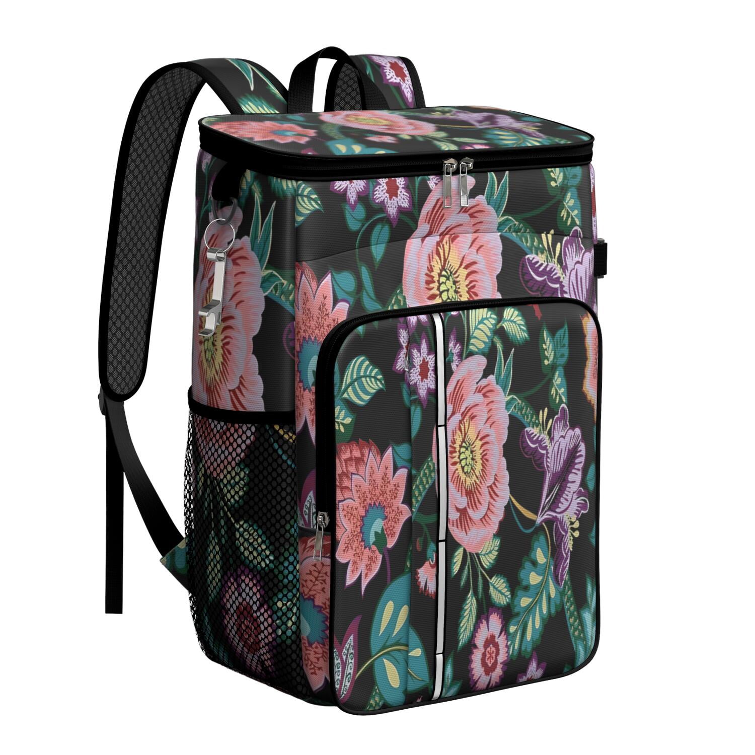 Travel Cooler Bag - Pioneer Flower Floral Print Pattern Camping Beer Cooler Backpack with Bottle Opener- Waterproof Insulated Picnic Backpacks - Cooler Bag for Beach