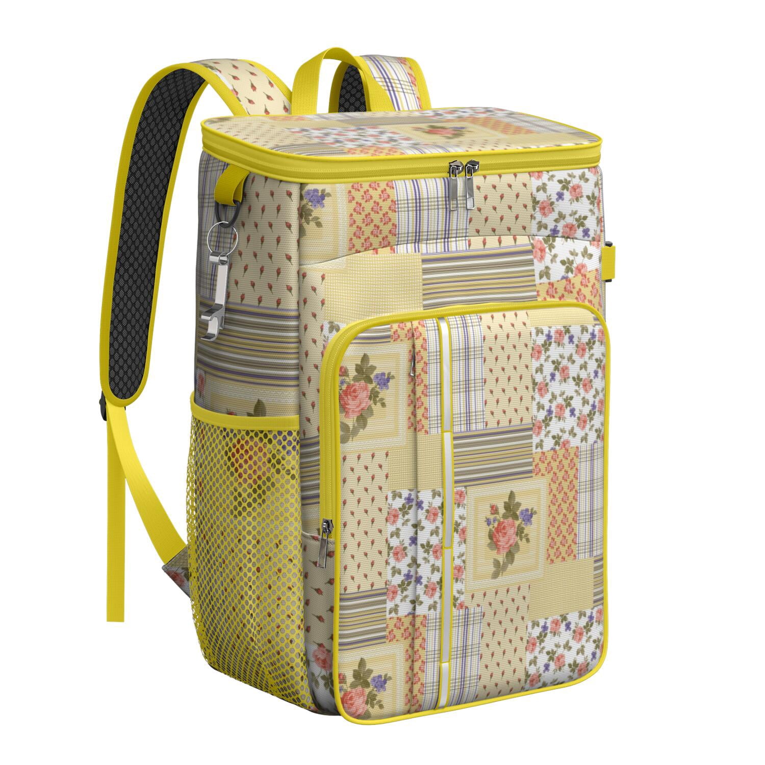 Travel Cooler Bag - Pioneer Flower Floral Print Pattern Camping Beer Cooler Backpack with Bottle Opener- Waterproof Insulated Picnic Backpacks - Cooler Bag for Beach