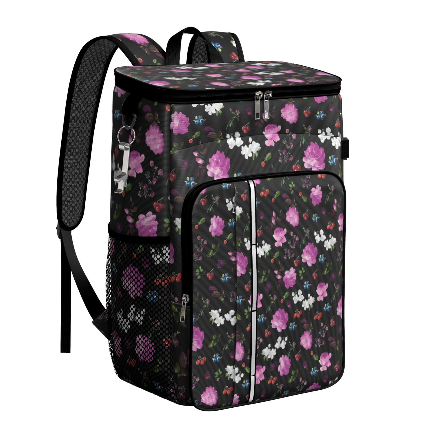 Travel Cooler Bag - Pioneer Flower Floral Print Pattern Camping Beer Cooler Backpack with Bottle Opener- Waterproof Insulated Picnic Backpacks - Cooler Bag for Beach