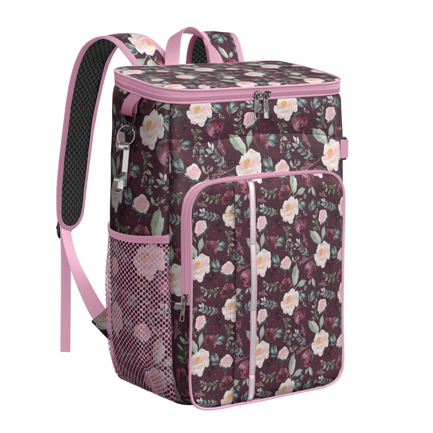 Travel Cooler Bag - Pioneer Flower Floral Print Pattern Camping Beer Cooler Backpack with Bottle Opener- Waterproof Insulated Picnic Backpacks - Cooler Bag for Beach