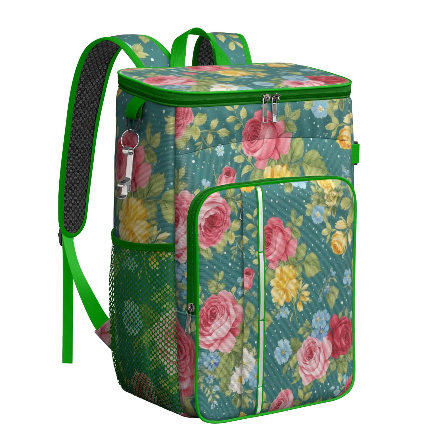 Travel Cooler Bag - Pioneer Flower Floral Print Pattern Camping Beer Cooler Backpack with Bottle Opener- Waterproof Insulated Picnic Backpacks - Cooler Bag for Beach