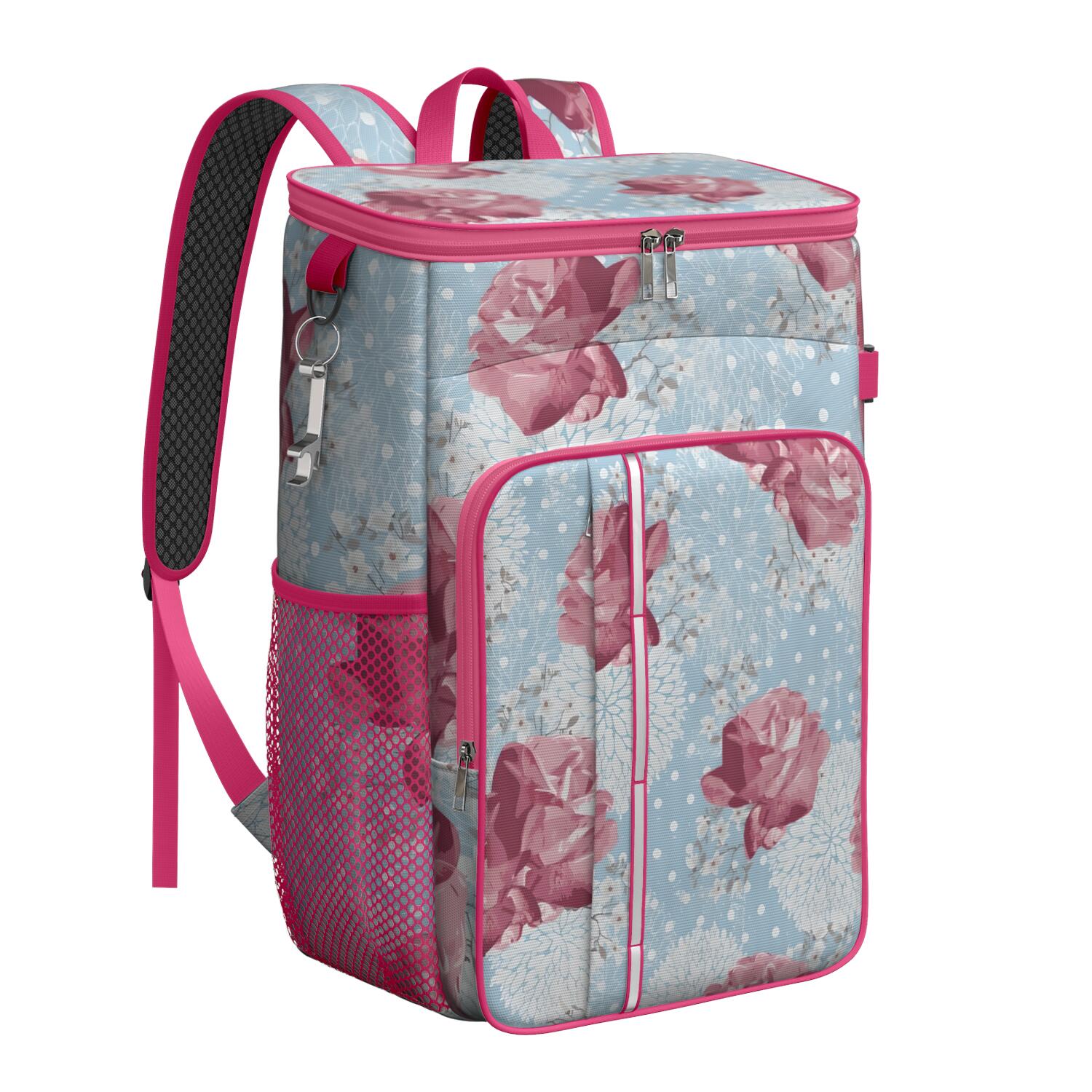 Travel Cooler Bag - Pioneer Flower Floral Print Pattern Camping Beer Cooler Backpack with Bottle Opener- Waterproof Insulated Picnic Backpacks - Cooler Bag for Beach