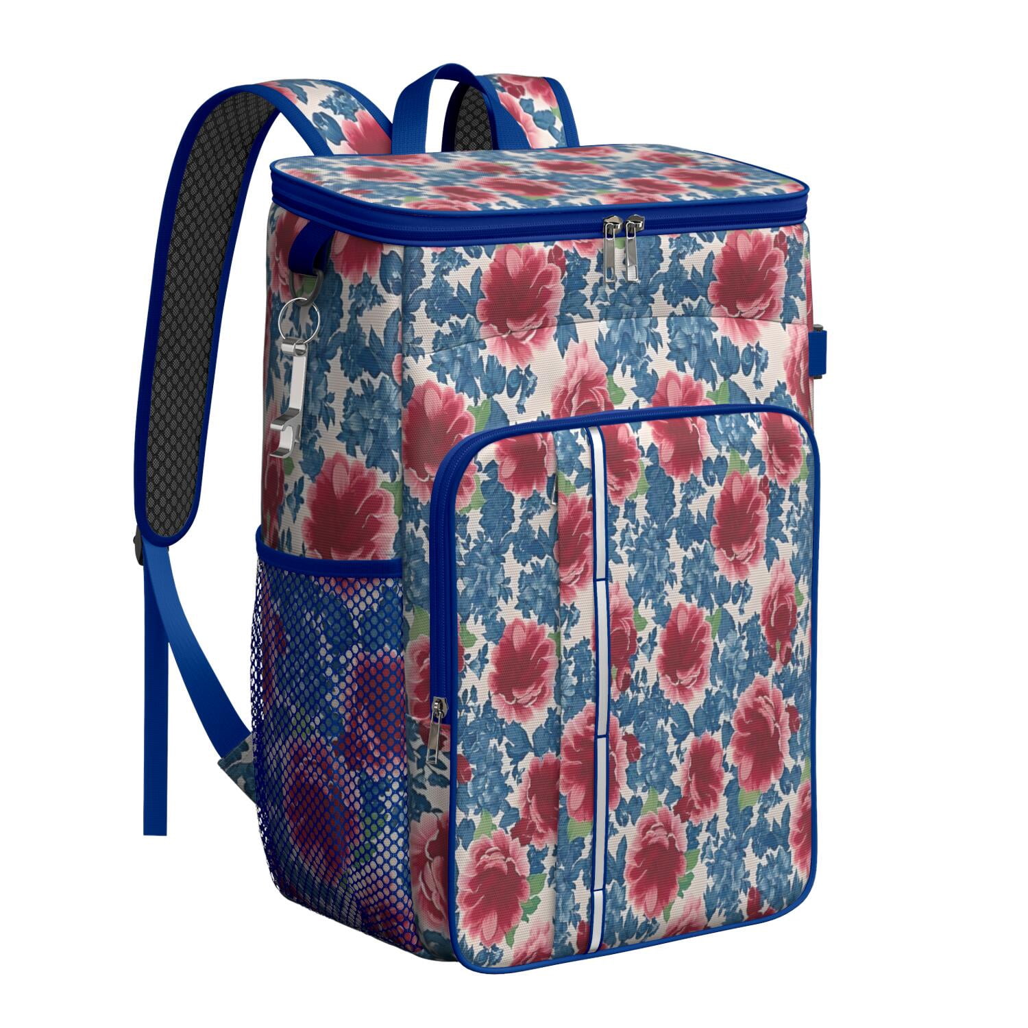 Travel Cooler Bag - Pioneer Flower Floral Print Pattern Camping Beer Cooler Backpack with Bottle Opener- Waterproof Insulated Picnic Backpacks - Cooler Bag for Beach