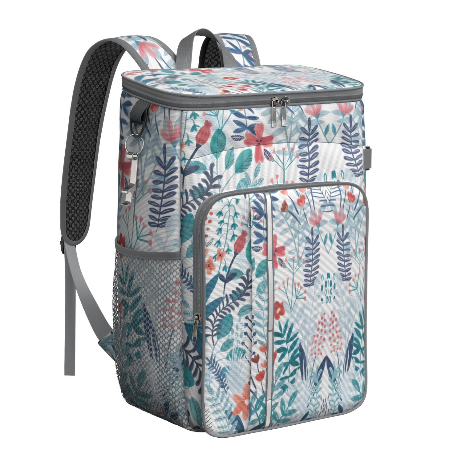 Travel Cooler Bag - Pioneer Flower Floral Print Pattern Camping Beer Cooler Backpack with Bottle Opener- Waterproof Insulated Picnic Backpacks - Cooler Bag for Beach
