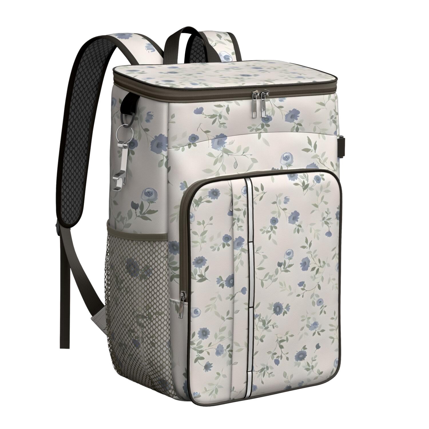 Travel Cooler Bag - Pioneer Flower Floral Print Pattern Camping Beer Cooler Backpack with Bottle Opener- Waterproof Insulated Picnic Backpacks - Cooler Bag for Beach