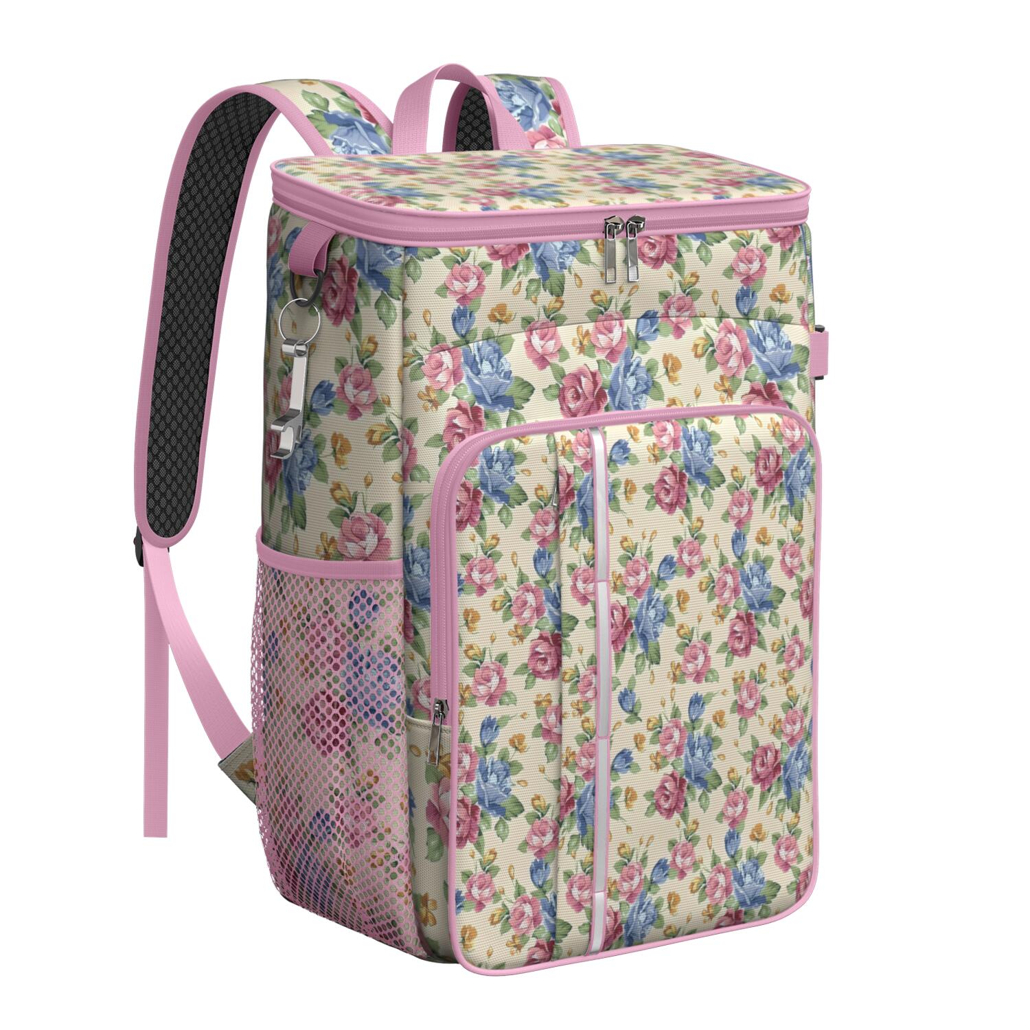 Travel Cooler Bag - Pioneer Flower Floral Print Pattern Camping Beer Cooler Backpack with Bottle Opener- Waterproof Insulated Picnic Backpacks - Cooler Bag for Beach