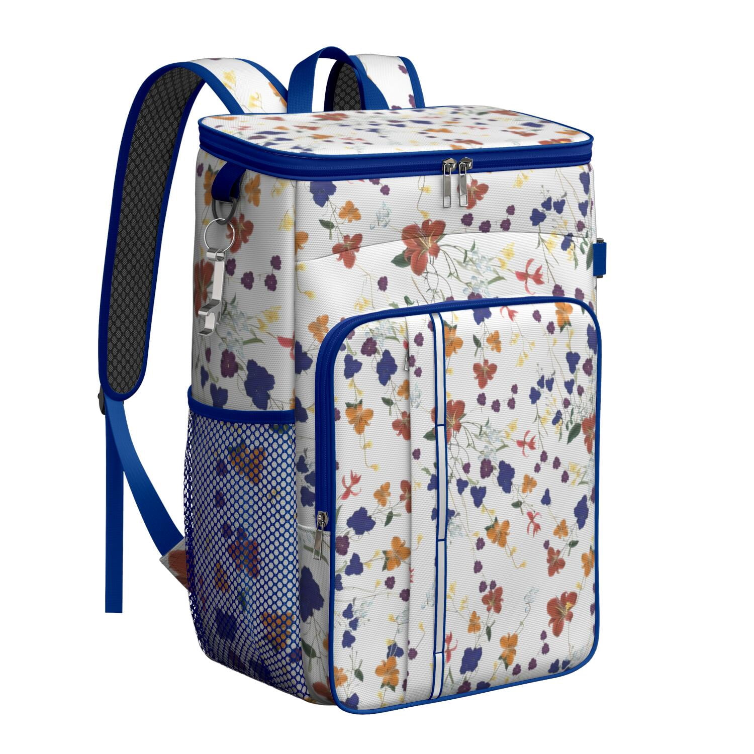 Travel Cooler Bag - Pioneer Flower Floral Print Pattern Camping Beer Cooler Backpack with Bottle Opener- Waterproof Insulated Picnic Backpacks - Cooler Bag for Beach