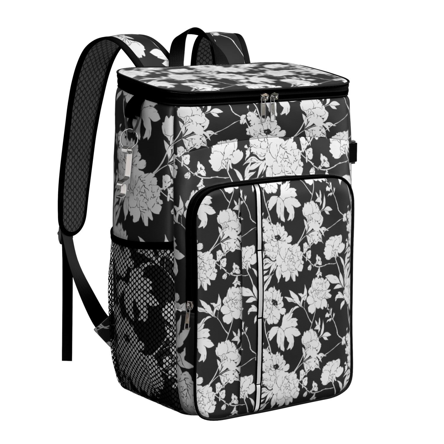 Travel Cooler Bag - Pioneer Flower Floral Print Pattern Camping Beer Cooler Backpack with Bottle Opener- Waterproof Insulated Picnic Backpacks - Cooler Bag for Beach
