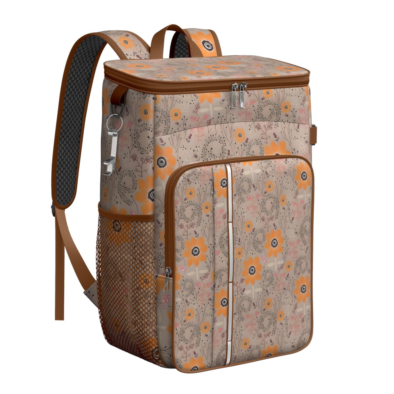 Travel Cooler Bag - Pioneer Flower Floral Print Pattern Camping Beer Cooler Backpack with Bottle Opener- Waterproof Insulated Picnic Backpacks - Cooler Bag for Beach