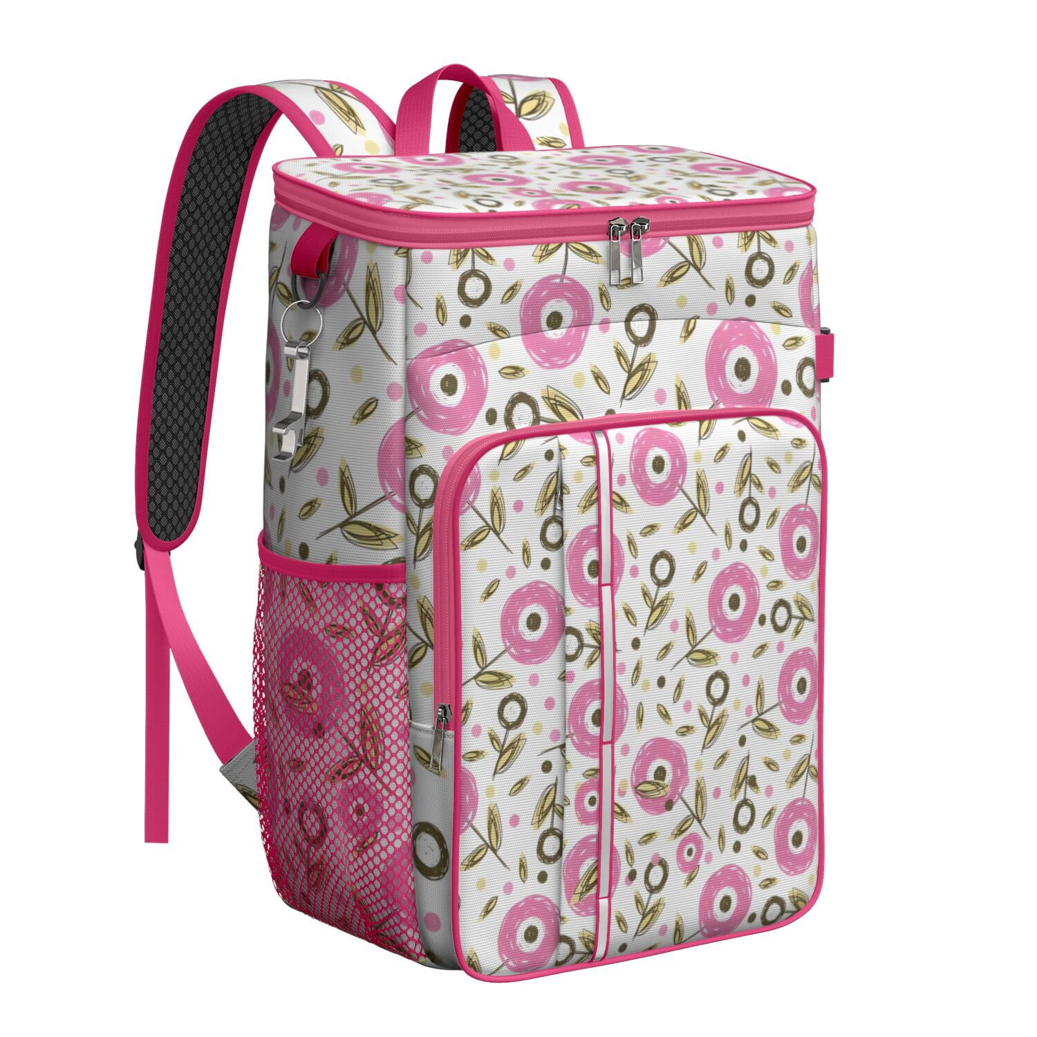 Travel Cooler Bag - Pioneer Flower Floral Print Pattern Camping Beer Cooler Backpack with Bottle Opener- Waterproof Insulated Picnic Backpacks - Cooler Bag for Beach