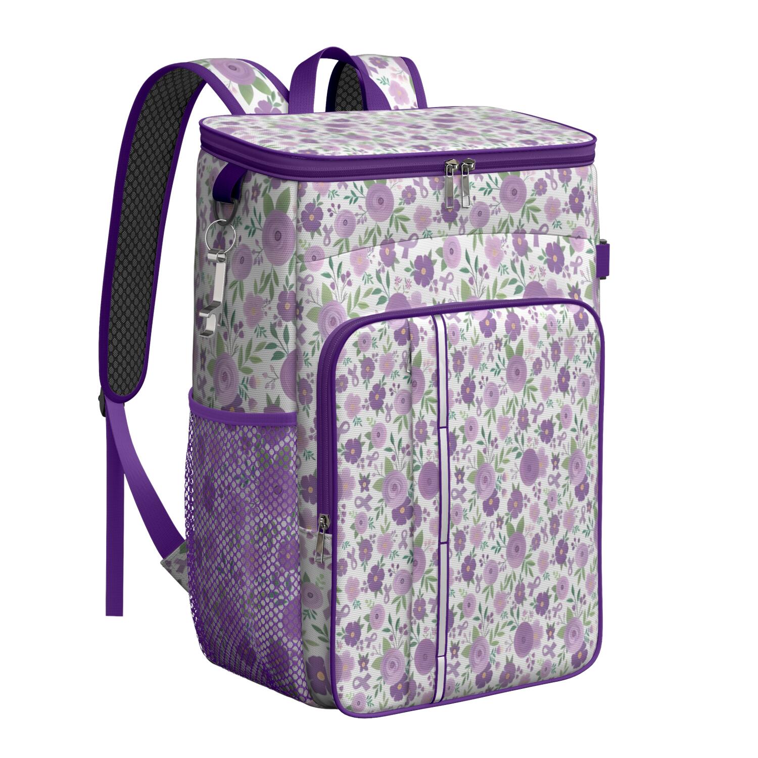 Travel Cooler Bag - Pioneer Flower Floral Print Pattern Camping Beer Cooler Backpack with Bottle Opener- Waterproof Insulated Picnic Backpacks - Cooler Bag for Beach