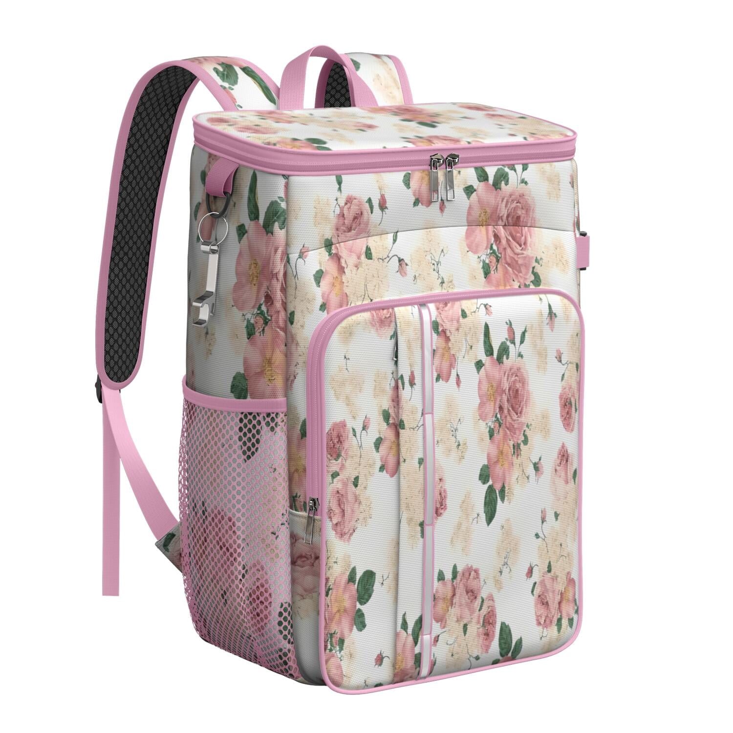 Travel Cooler Bag - Pioneer Flower Floral Print Pattern Camping Beer Cooler Backpack with Bottle Opener- Waterproof Insulated Picnic Backpacks - Cooler Bag for Beach