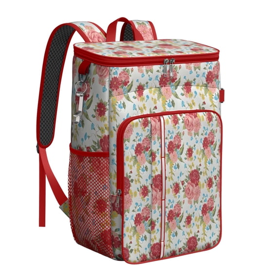 Travel Cooler Bag - Pioneer Flower Floral Print Pattern Camping Beer Cooler Backpack with Bottle Opener- Waterproof Insulated Picnic Backpacks - Cooler Bag for Beach
