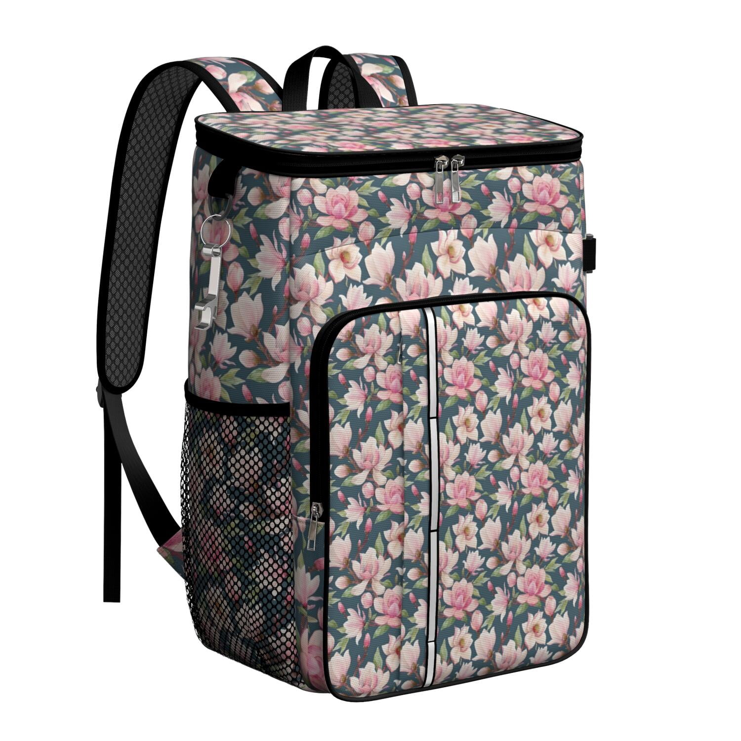 Travel Cooler Bag - Pioneer Flower Floral Print Pattern Camping Beer Cooler Backpack with Bottle Opener- Waterproof Insulated Picnic Backpacks - Cooler Bag for Beach