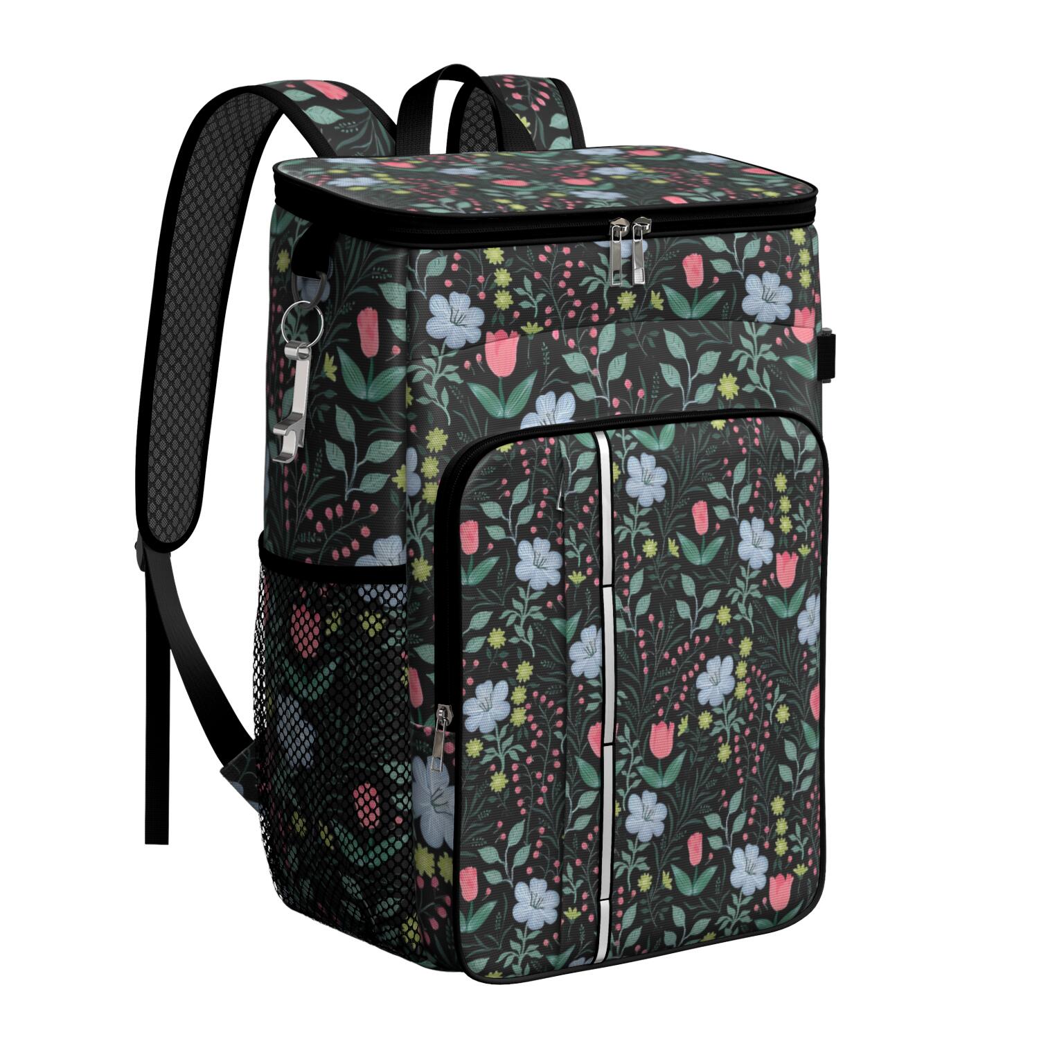 Travel Cooler Bag - Pioneer Flower Floral Print Pattern Camping Beer Cooler Backpack with Bottle Opener- Waterproof Insulated Picnic Backpacks - Cooler Bag for Beach