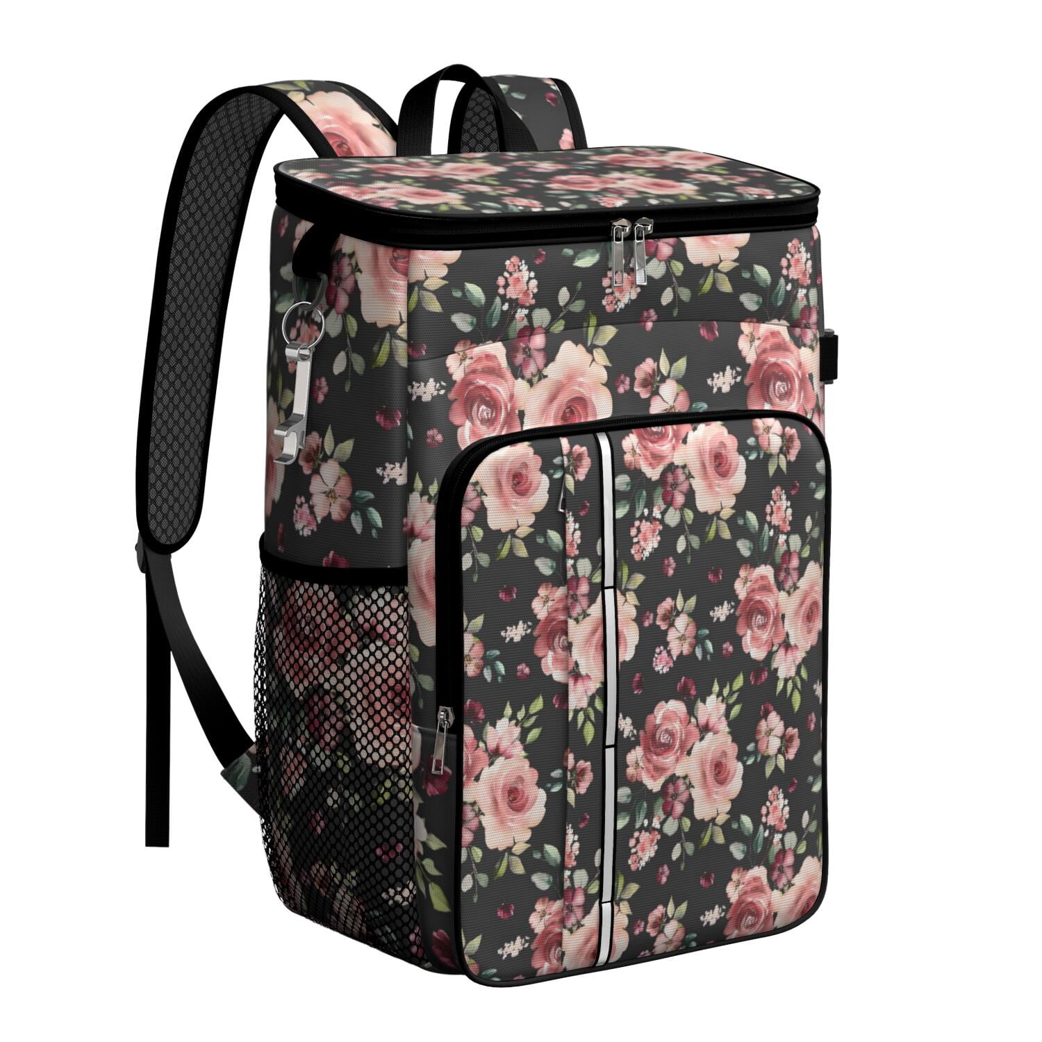 Travel Cooler Bag - Pioneer Flower Floral Print Pattern Camping Beer Cooler Backpack with Bottle Opener- Waterproof Insulated Picnic Backpacks - Cooler Bag for Beach