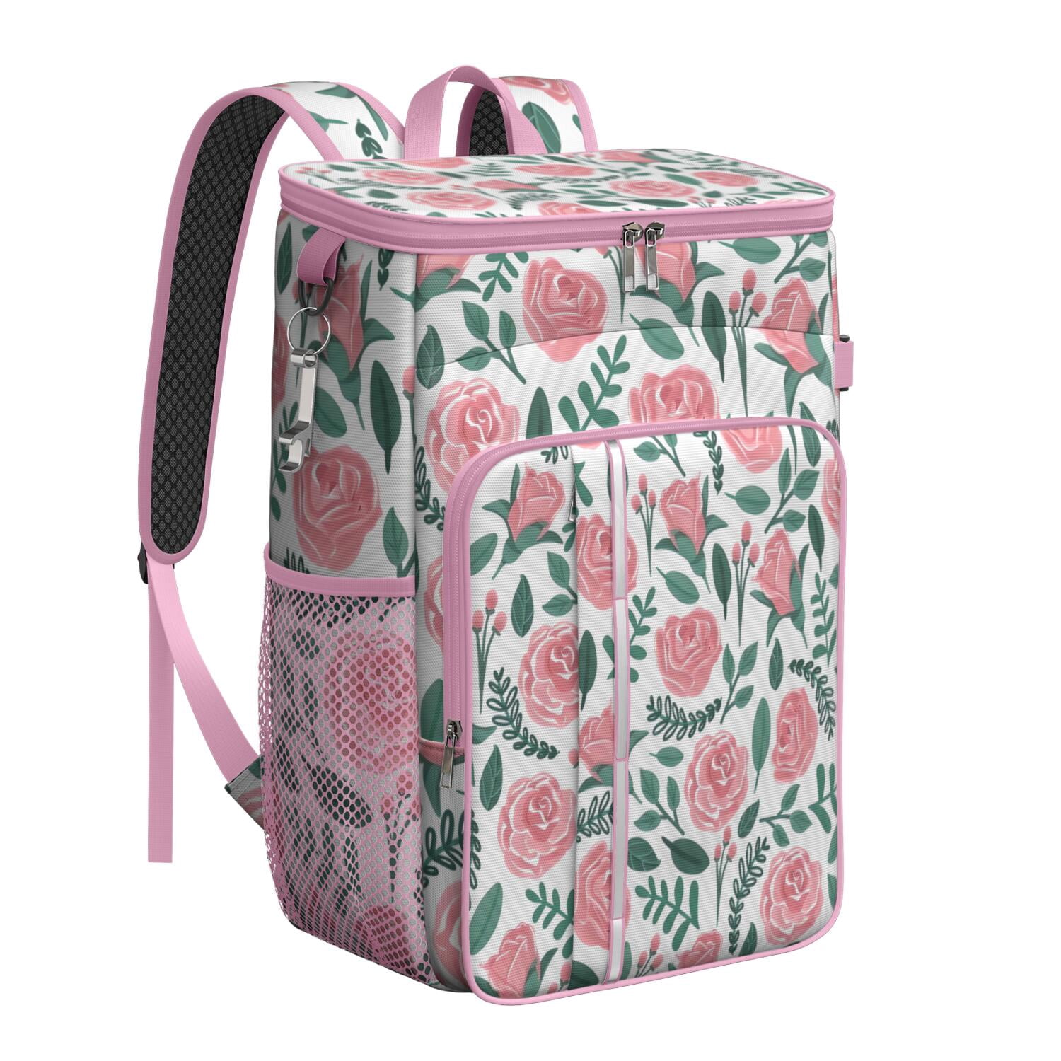 Travel Cooler Bag - Pioneer Flower Floral Print Pattern Camping Beer Cooler Backpack with Bottle Opener- Waterproof Insulated Picnic Backpacks - Cooler Bag for Beach