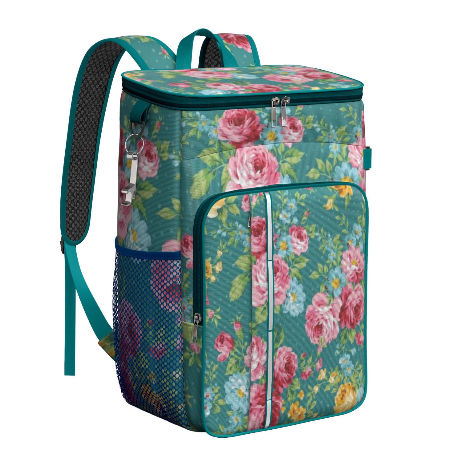 Travel Cooler Bag - Pioneer Flower Floral Print Pattern Camping Beer Cooler Backpack with Bottle Opener- Waterproof Insulated Picnic Backpacks - Cooler Bag for Beach