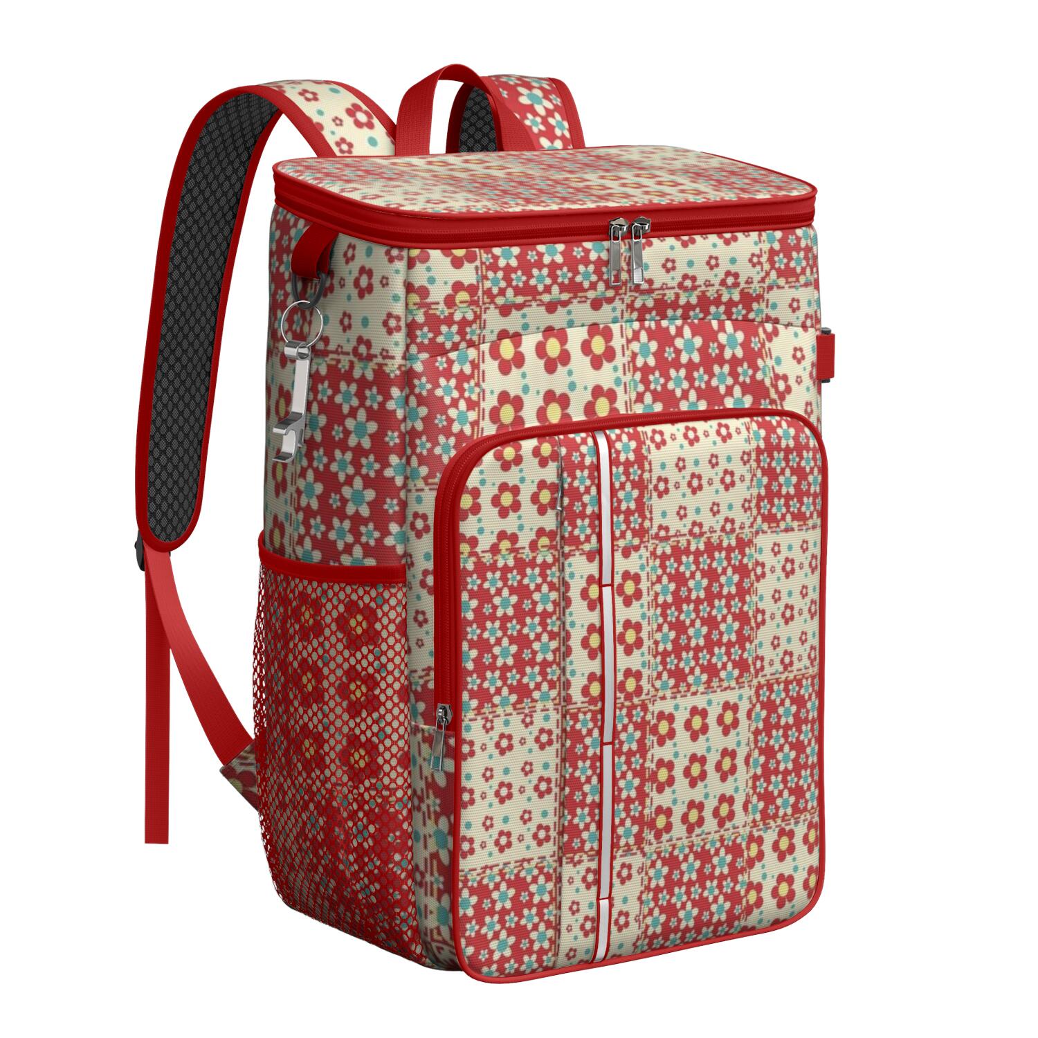 Travel Cooler Bag - Pioneer Flower Floral Print Pattern Camping Beer Cooler Backpack with Bottle Opener- Waterproof Insulated Picnic Backpacks - Cooler Bag for Beach