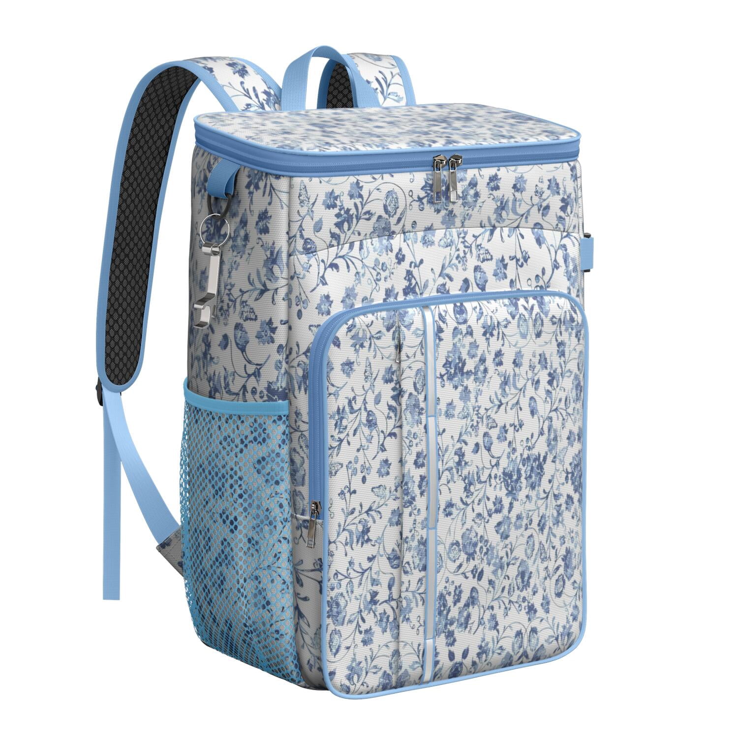 Travel Cooler Bag - Pioneer Flower Floral Print Pattern Camping Beer Cooler Backpack with Bottle Opener- Waterproof Insulated Picnic Backpacks - Cooler Bag for Beach