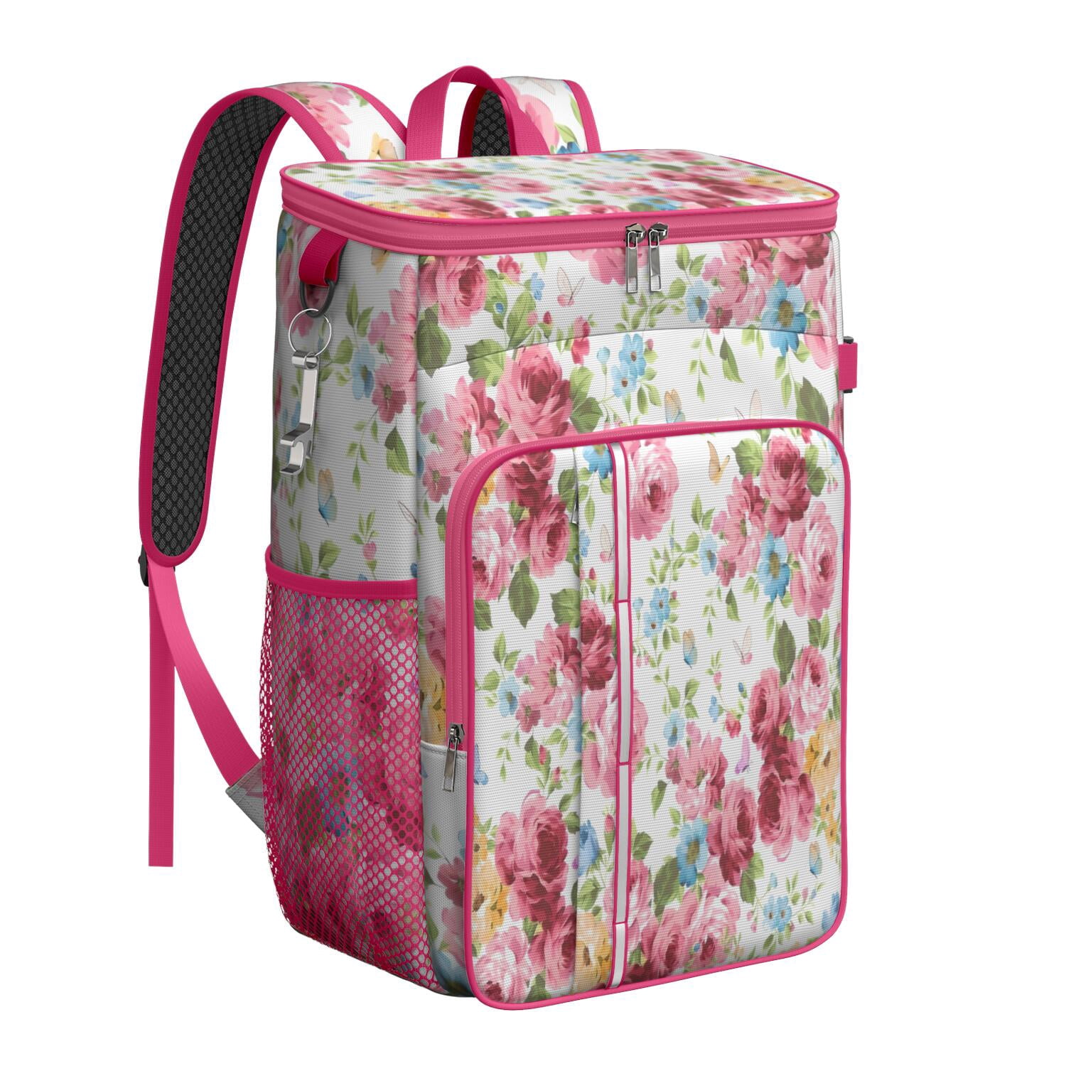 Travel Cooler Bag - Pioneer Flower Floral Print Pattern Camping Beer Cooler Backpack with Bottle Opener- Waterproof Insulated Picnic Backpacks - Cooler Bag for Beach
