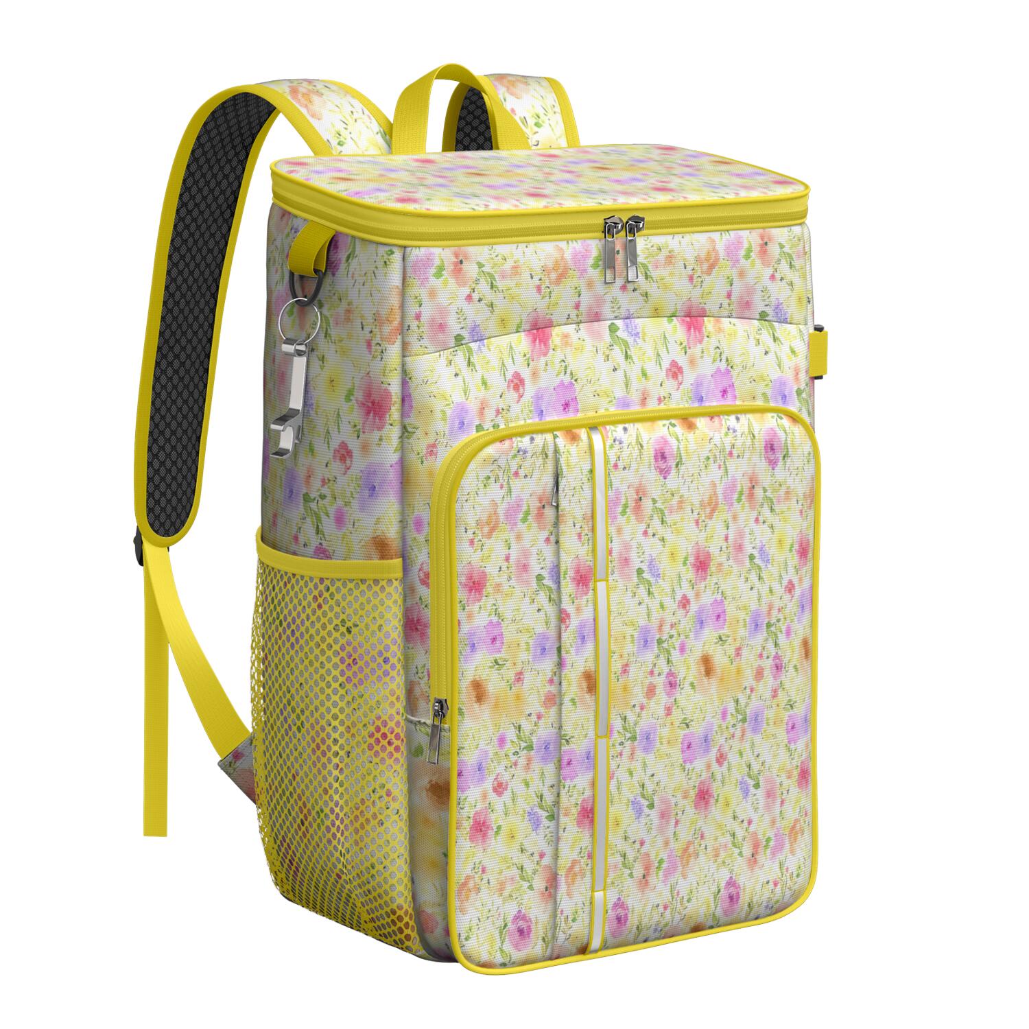 Travel Cooler Bag - Pioneer Flower Floral Print Pattern Camping Beer Cooler Backpack with Bottle Opener- Waterproof Insulated Picnic Backpacks - Cooler Bag for Beach