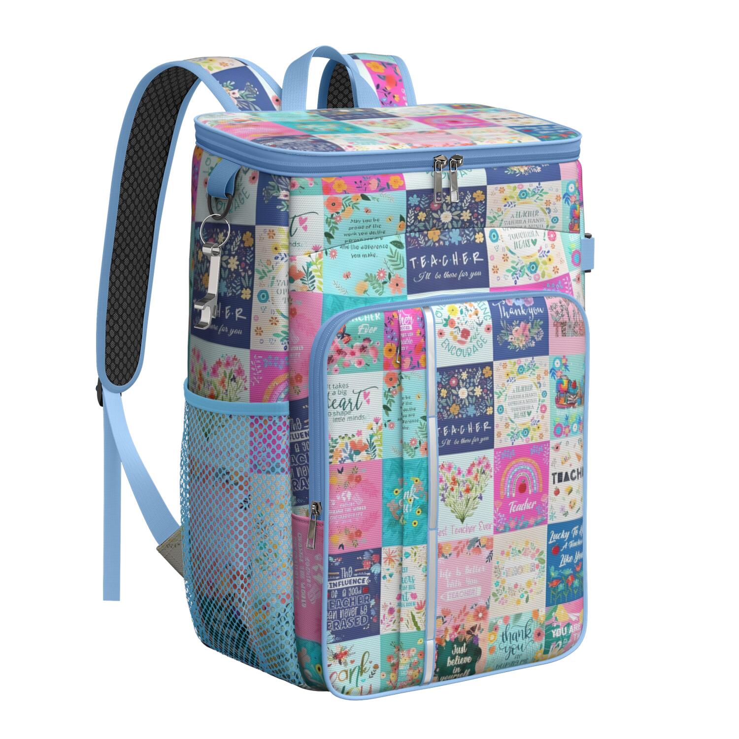 Travel Cooler Bag - Pioneer Flower Floral Print Pattern Camping Beer Cooler Backpack with Bottle Opener- Waterproof Insulated Picnic Backpacks - Cooler Bag for Beach