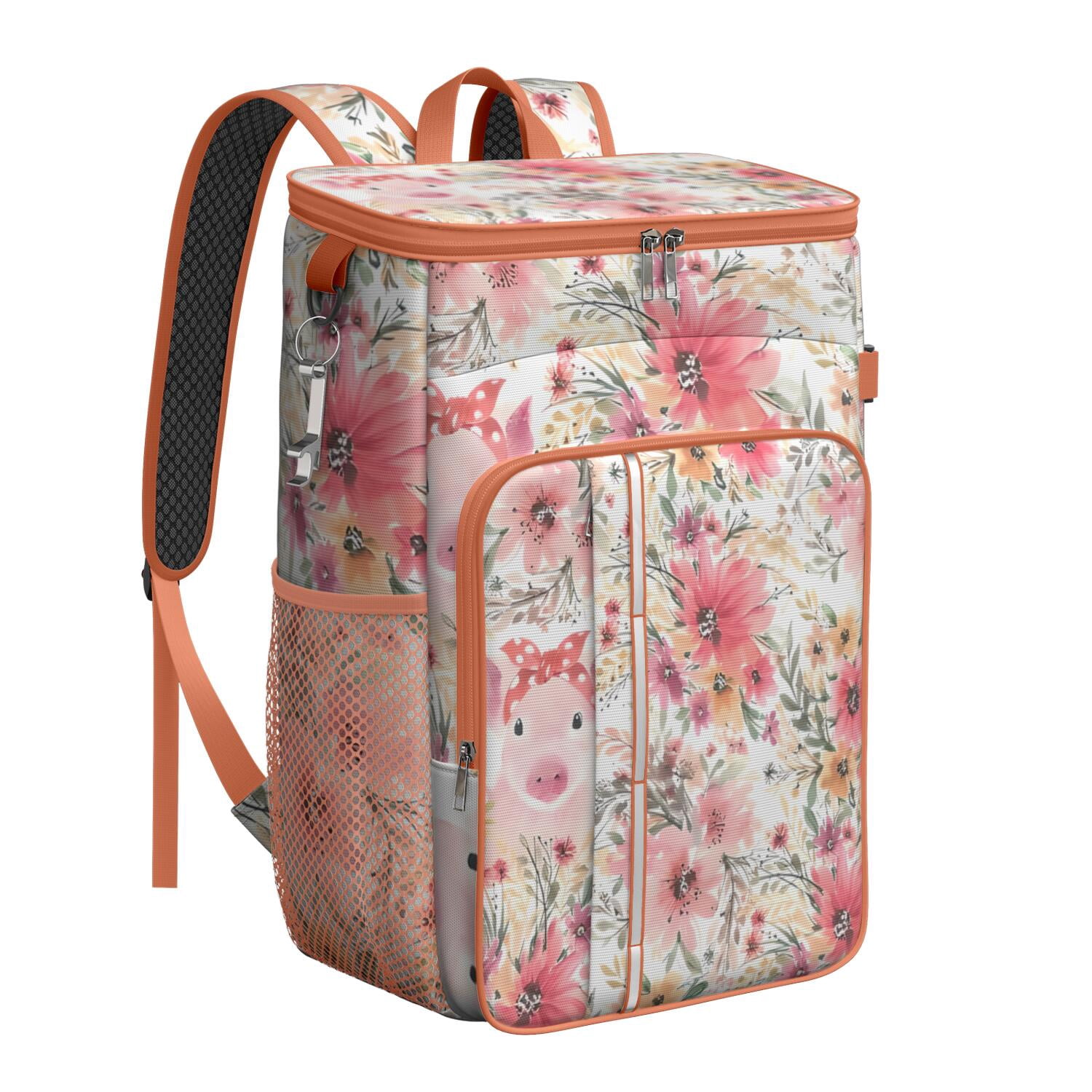 Travel Cooler Bag - Pioneer Flower Floral Print Pattern Camping Beer Cooler Backpack with Bottle Opener- Waterproof Insulated Picnic Backpacks - Cooler Bag for Beach