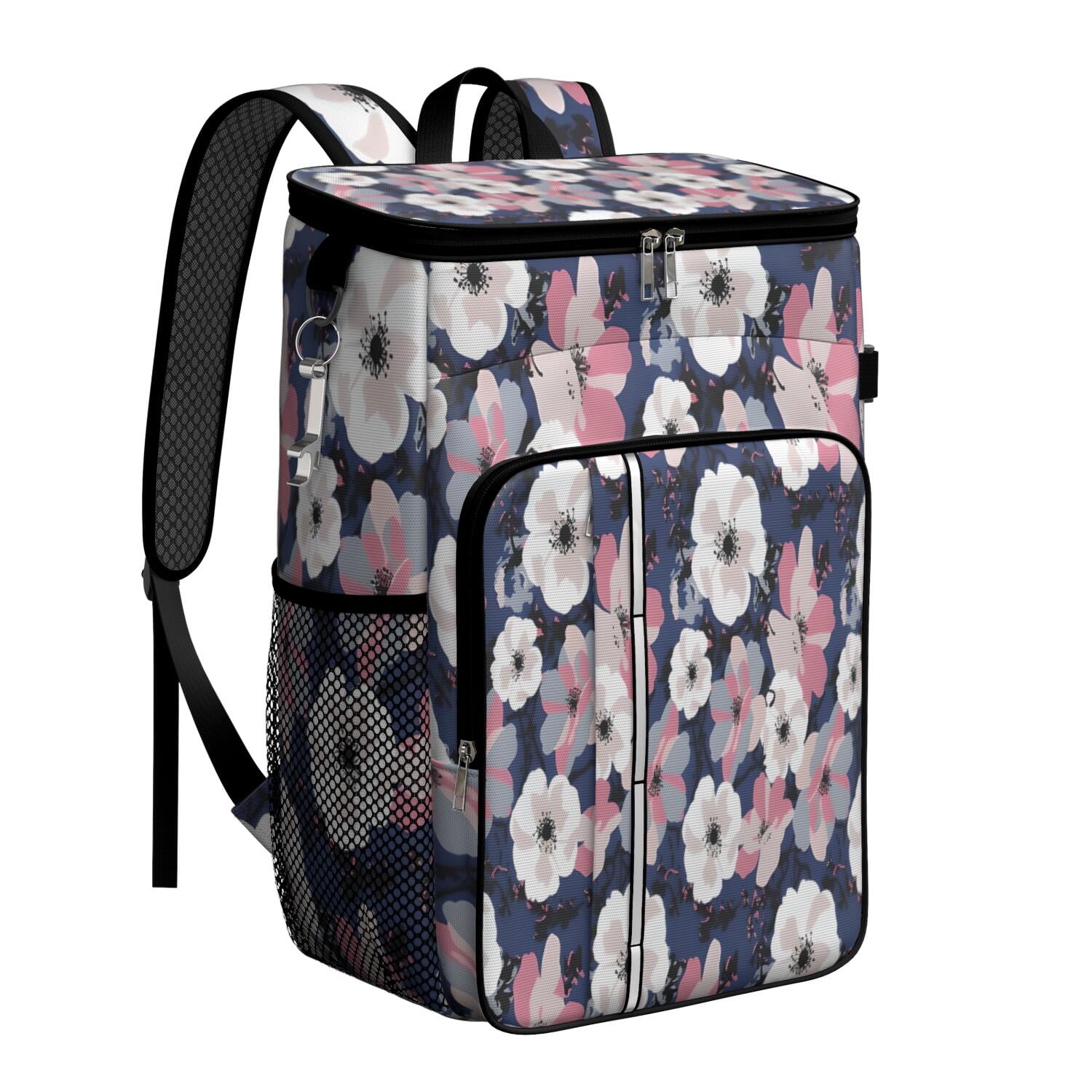Travel Cooler Bag - Pioneer Flower Floral Print Pattern Camping Beer Cooler Backpack with Bottle Opener- Waterproof Insulated Picnic Backpacks - Cooler Bag for Beach