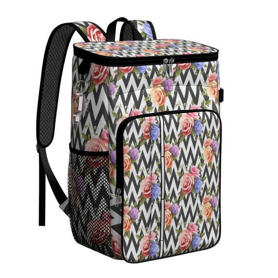 Travel Cooler Bag - Pioneer Flower Floral Print Pattern Camping Beer Cooler Backpack with Bottle Opener- Waterproof Insulated Picnic Backpacks - Cooler Bag for Beach