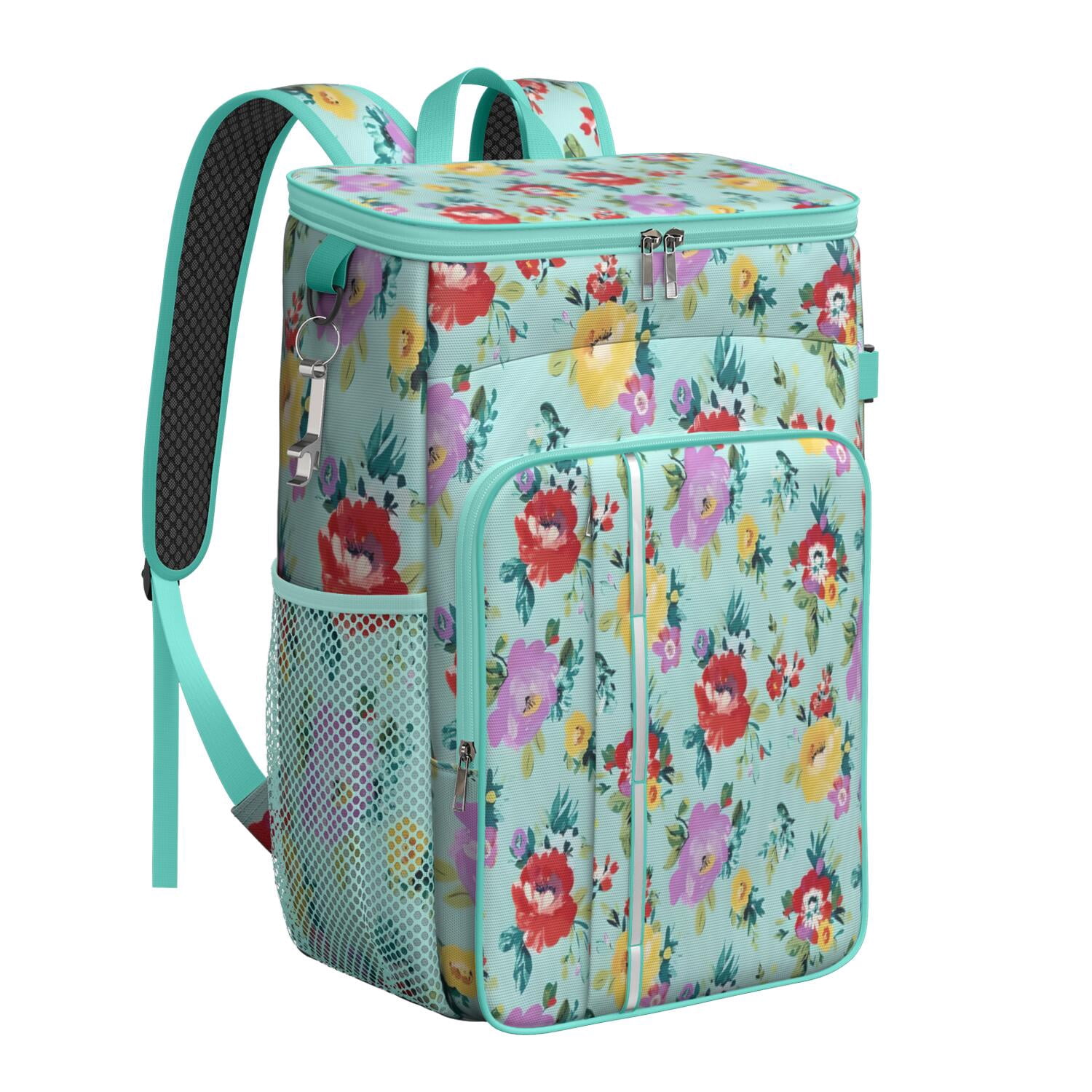 Travel Cooler Bag - Pioneer Flower Floral Print Pattern Camping Beer Cooler Backpack with Bottle Opener- Waterproof Insulated Picnic Backpacks - Cooler Bag for Beach
