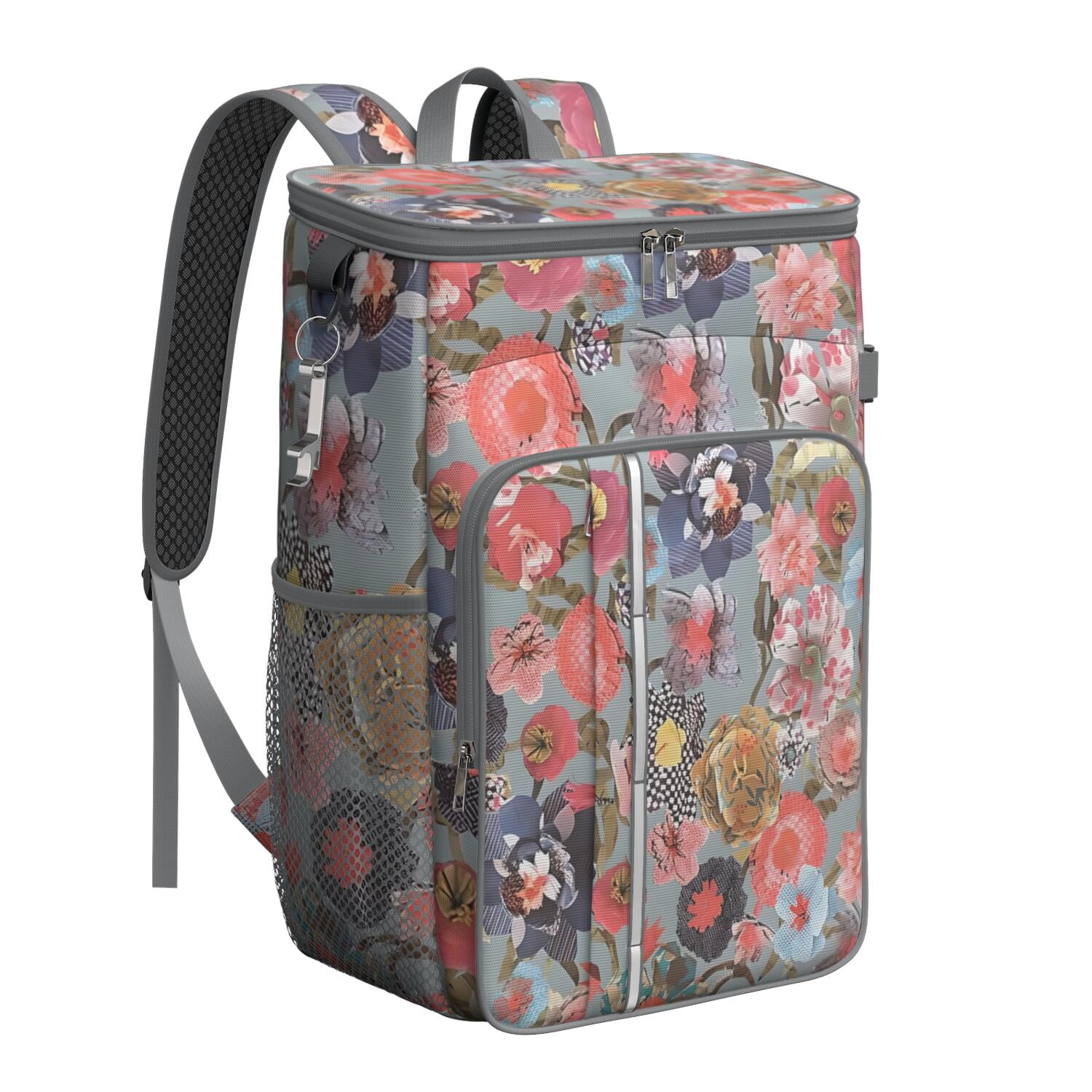 Travel Cooler Bag - Pioneer Flower Floral Print Pattern Camping Beer Cooler Backpack with Bottle Opener- Waterproof Insulated Picnic Backpacks - Cooler Bag for Beach