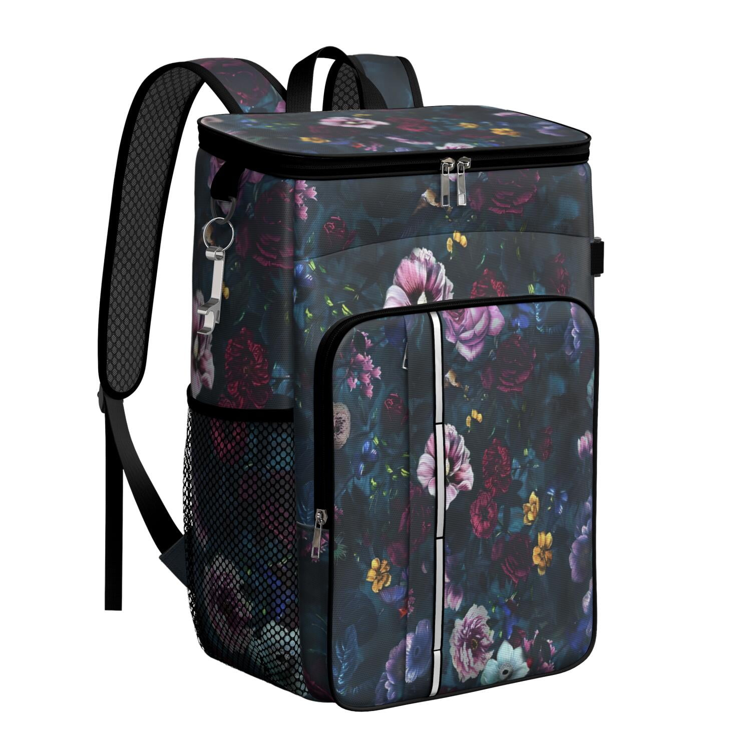 Travel Cooler Bag - Pioneer Flower Floral Print Pattern Camping Beer Cooler Backpack with Bottle Opener- Waterproof Insulated Picnic Backpacks - Cooler Bag for Beach