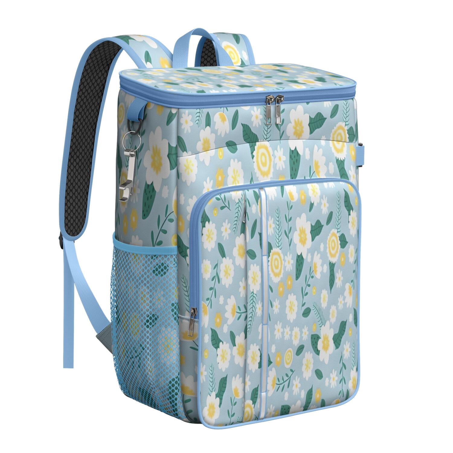 Travel Cooler Bag - Pioneer Flower Floral Print Pattern Camping Beer Cooler Backpack with Bottle Opener- Waterproof Insulated Picnic Backpacks - Cooler Bag for Beach