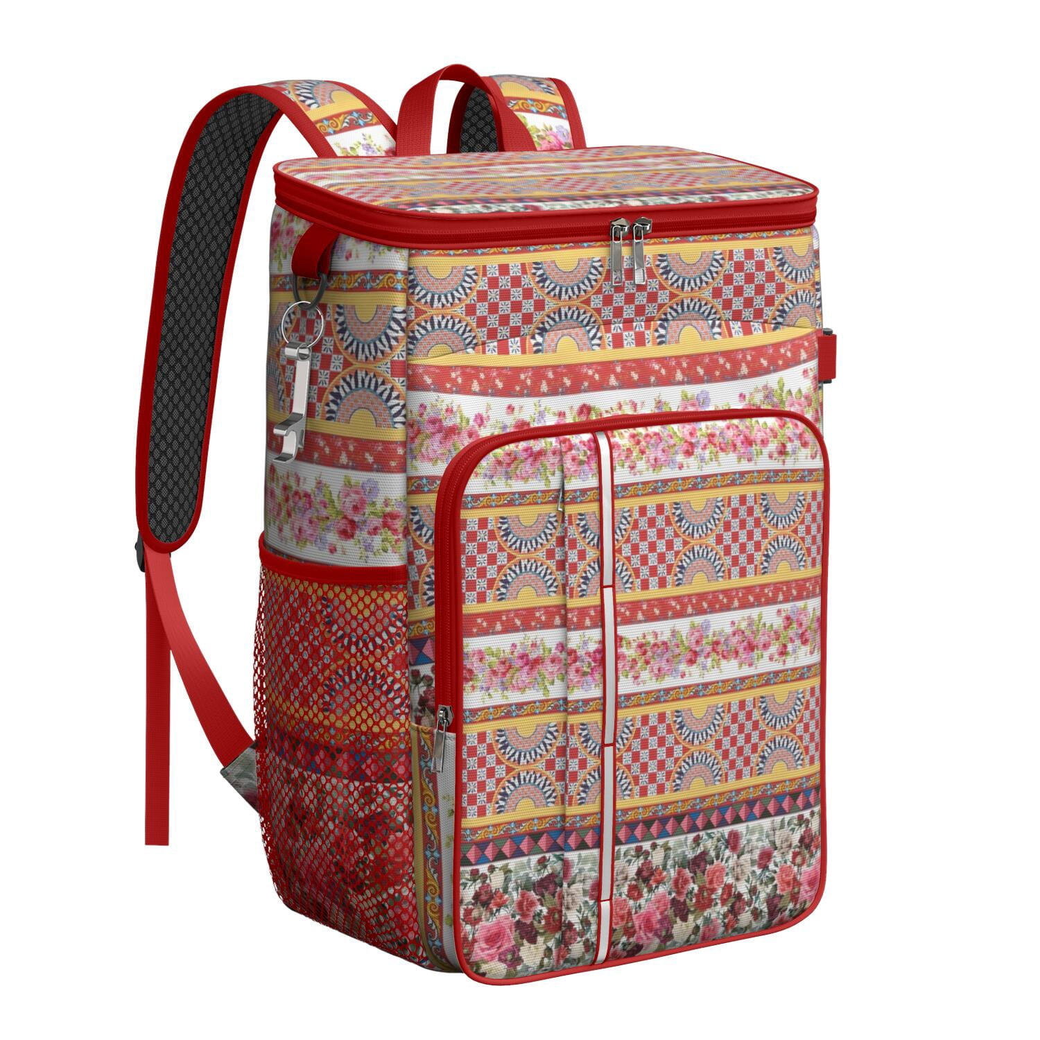 Travel Cooler Bag - Pioneer Flower Floral Print Pattern Camping Beer Cooler Backpack with Bottle Opener- Waterproof Insulated Picnic Backpacks - Cooler Bag for Beach