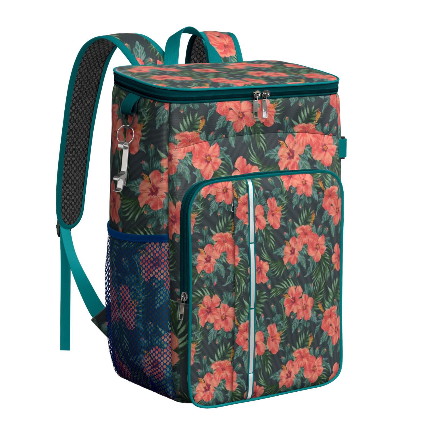 Travel Cooler Bag - Pioneer Flower Floral Print Pattern Camping Beer Cooler Backpack with Bottle Opener- Waterproof Insulated Picnic Backpacks - Cooler Bag for Beach