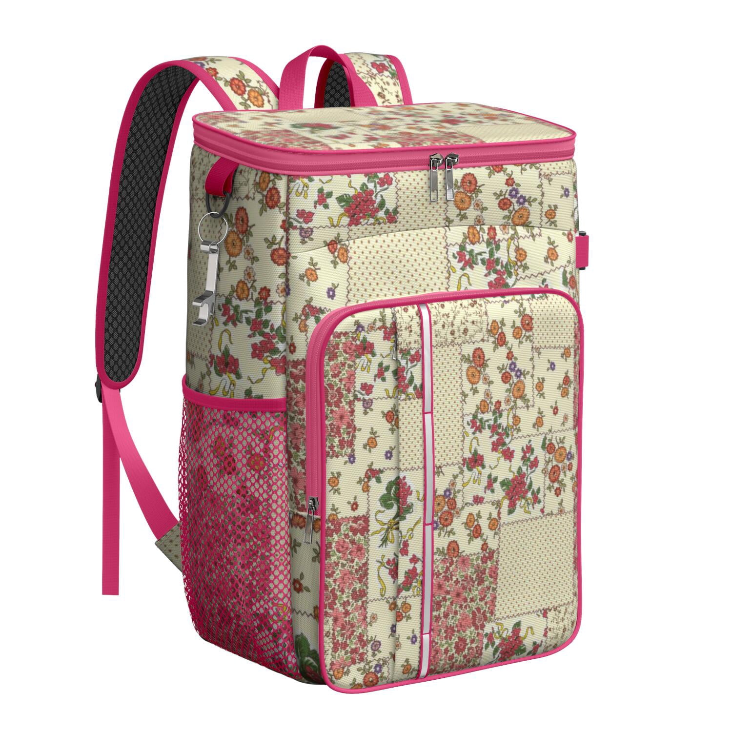 Travel Cooler Bag - Pioneer Flower Floral Print Pattern Camping Beer Cooler Backpack with Bottle Opener- Waterproof Insulated Picnic Backpacks - Cooler Bag for Beach