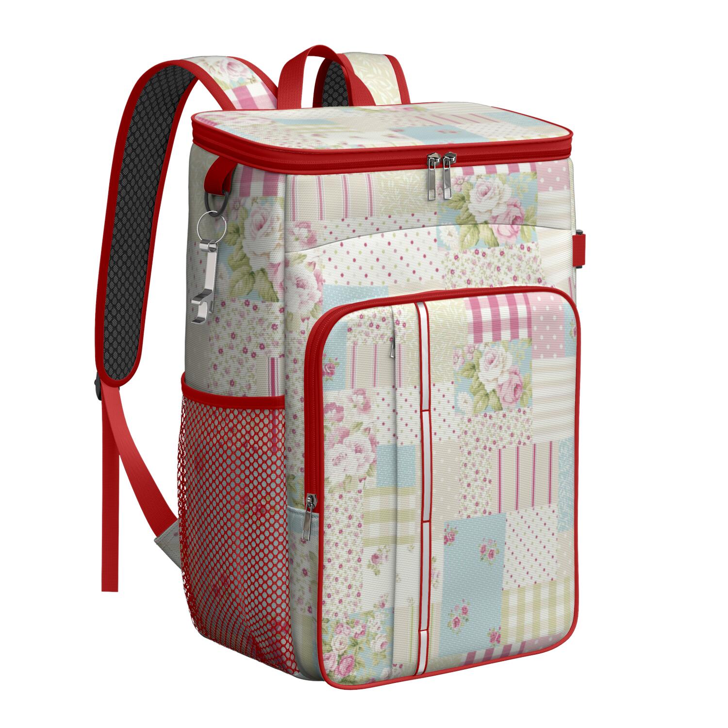 Travel Cooler Bag - Pioneer Flower Floral Print Pattern Camping Beer Cooler Backpack with Bottle Opener- Waterproof Insulated Picnic Backpacks - Cooler Bag for Beach