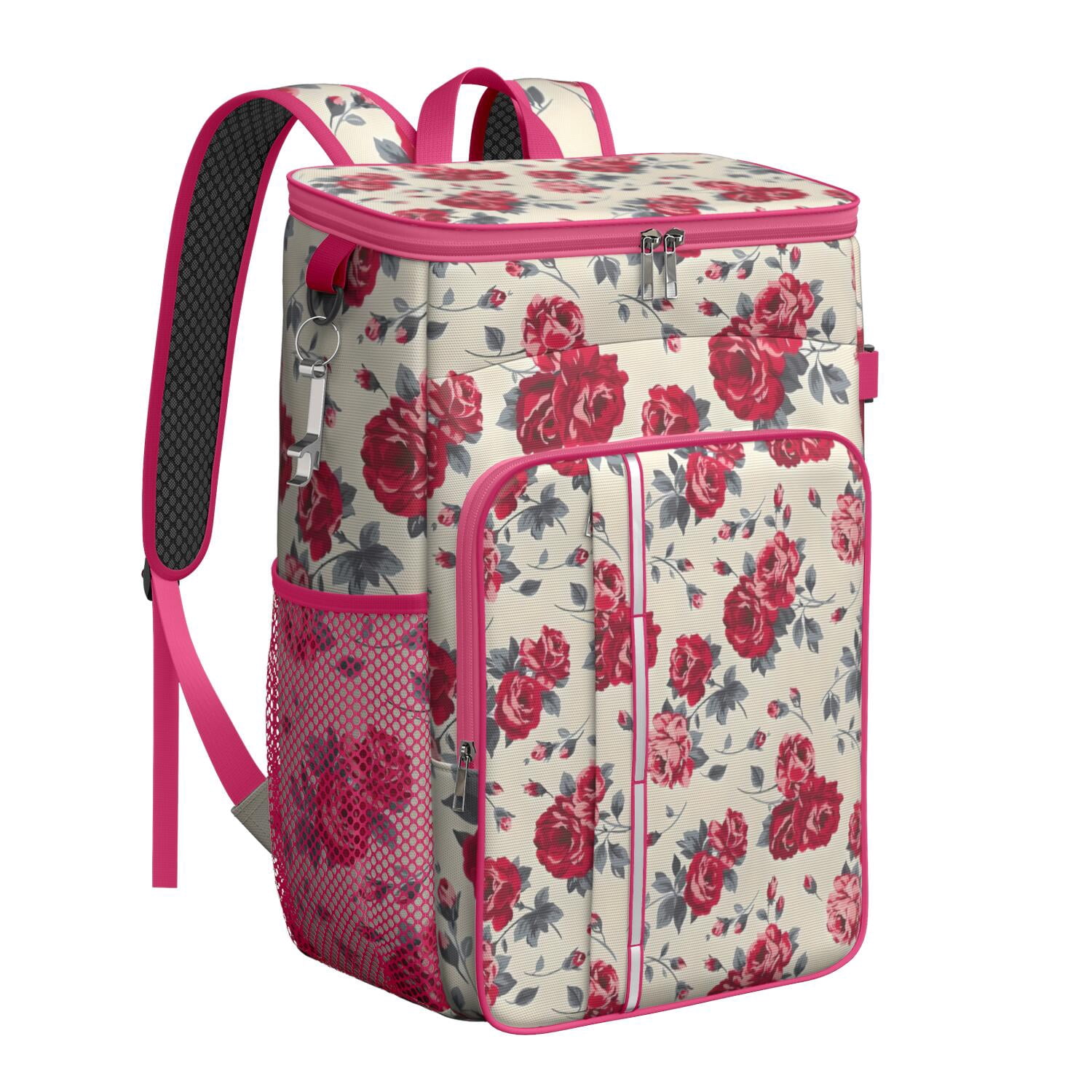 Travel Cooler Bag - Pioneer Flower Floral Print Pattern Camping Beer Cooler Backpack with Bottle Opener- Waterproof Insulated Picnic Backpacks - Cooler Bag for Beach