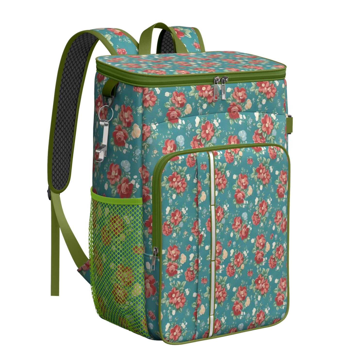 Travel Cooler Bag - Pioneer Flower Floral Print Pattern Camping Beer Cooler Backpack with Bottle Opener- Waterproof Insulated Picnic Backpacks - Cooler Bag for Beach