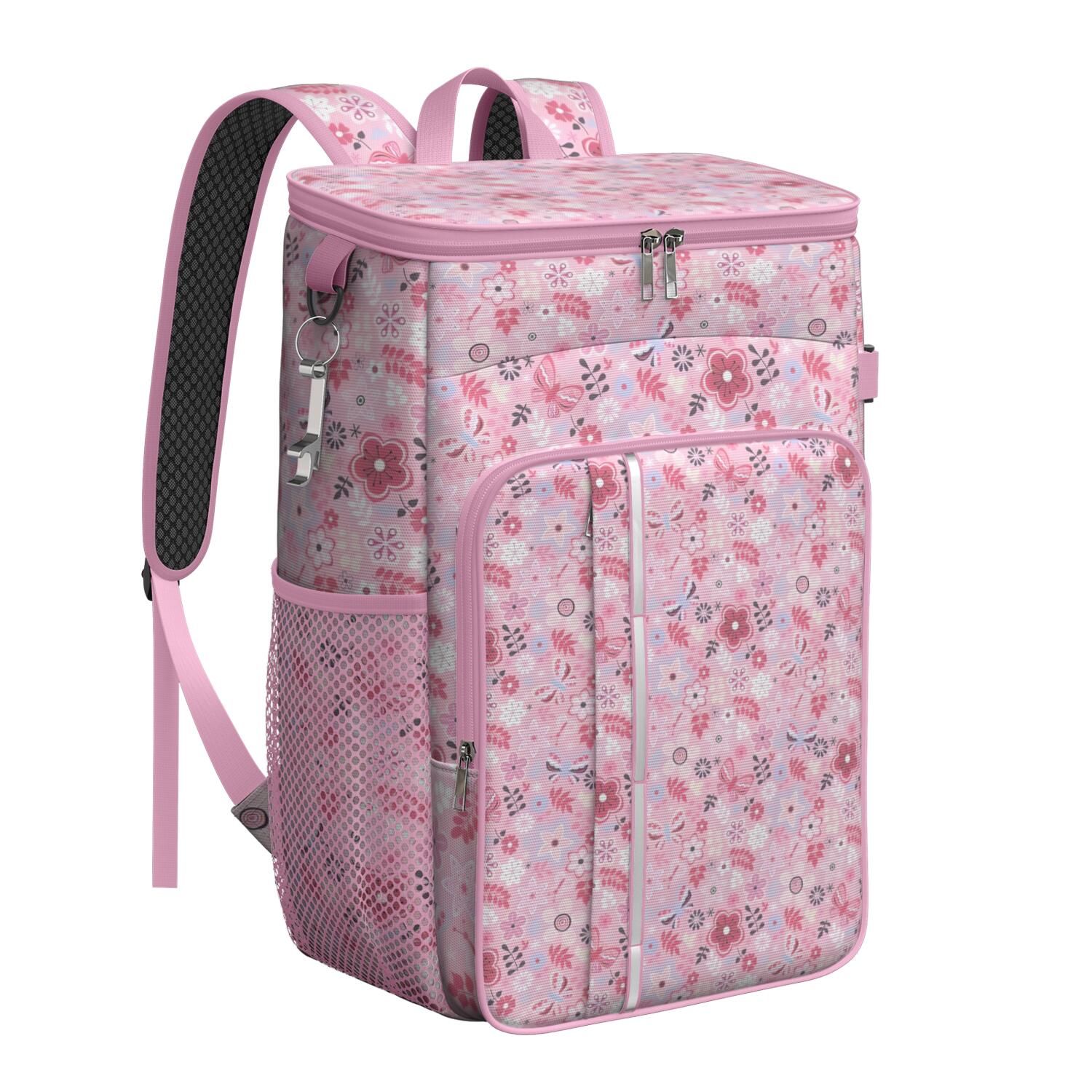 Travel Cooler Bag - Pioneer Flower Floral Print Pattern Camping Beer Cooler Backpack with Bottle Opener- Waterproof Insulated Picnic Backpacks - Cooler Bag for Beach