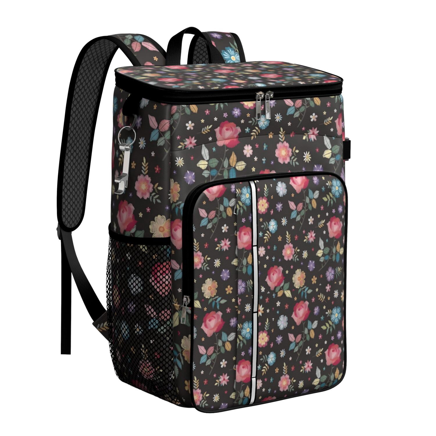 Travel Cooler Bag - Pioneer Flower Floral Print Pattern Camping Beer Cooler Backpack with Bottle Opener- Waterproof Insulated Picnic Backpacks - Cooler Bag for Beach