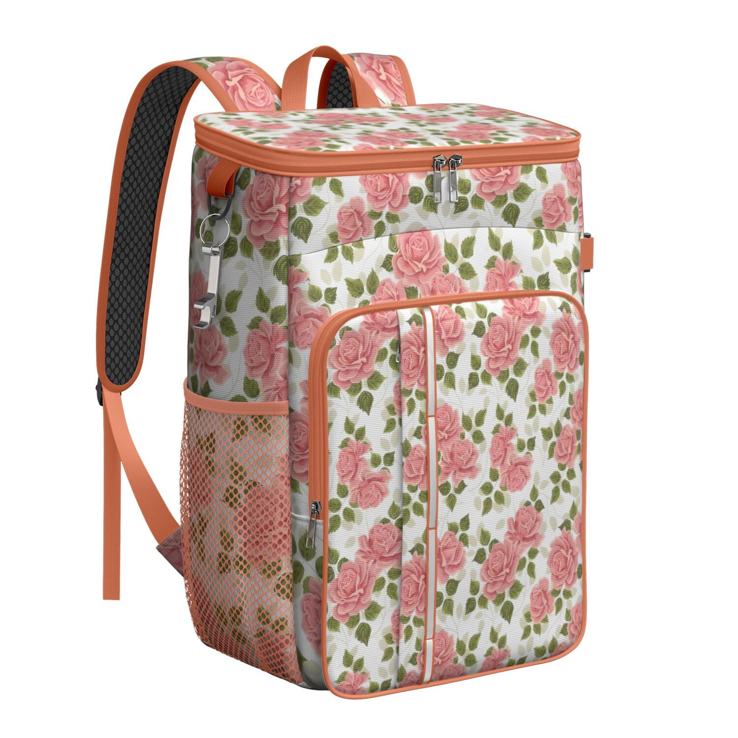Travel Cooler Bag - Pioneer Flower Floral Print Pattern Camping Beer Cooler Backpack with Bottle Opener- Waterproof Insulated Picnic Backpacks - Cooler Bag for Beach