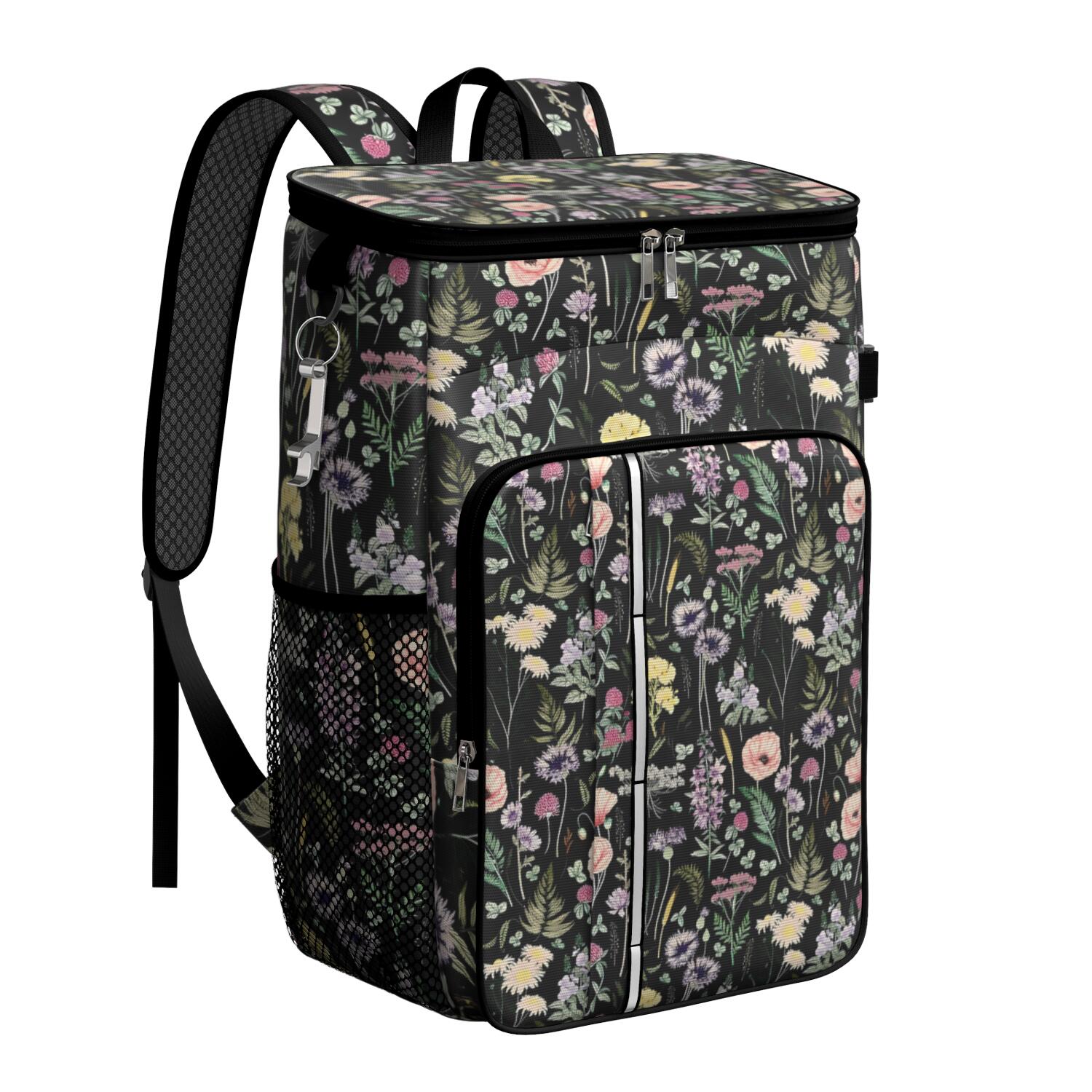 Travel Cooler Bag - Pioneer Flower Floral Print Pattern Camping Beer Cooler Backpack with Bottle Opener- Waterproof Insulated Picnic Backpacks - Cooler Bag for Beach