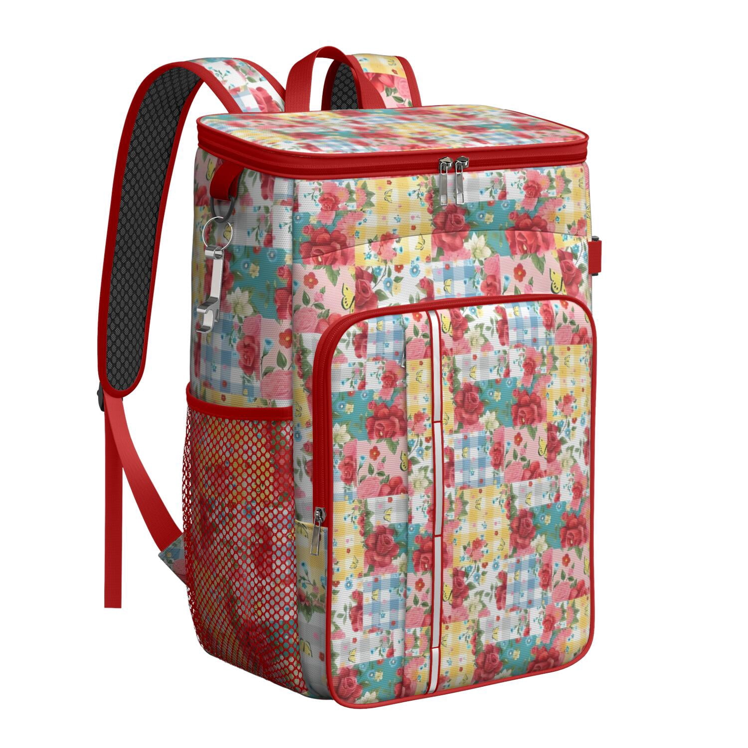 Travel Cooler Bag - Pioneer Flower Floral Print Pattern Camping Beer Cooler Backpack with Bottle Opener- Waterproof Insulated Picnic Backpacks - Cooler Bag for Beach