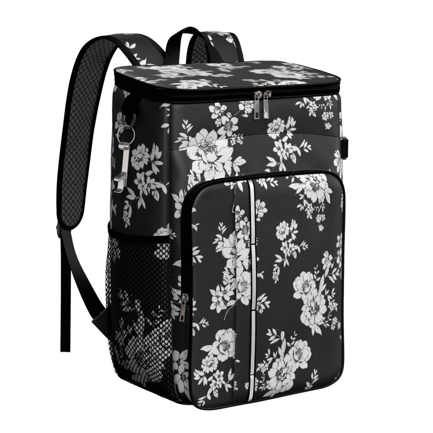 Travel Cooler Bag - Pioneer Flower Floral Print Pattern Camping Beer Cooler Backpack with Bottle Opener- Waterproof Insulated Picnic Backpacks - Cooler Bag for Beach