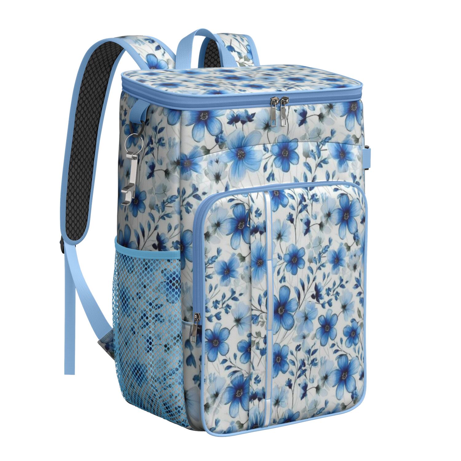 Travel Cooler Bag - Pioneer Flower Floral Print Pattern Camping Beer Cooler Backpack with Bottle Opener- Waterproof Insulated Picnic Backpacks - Cooler Bag for Beach
