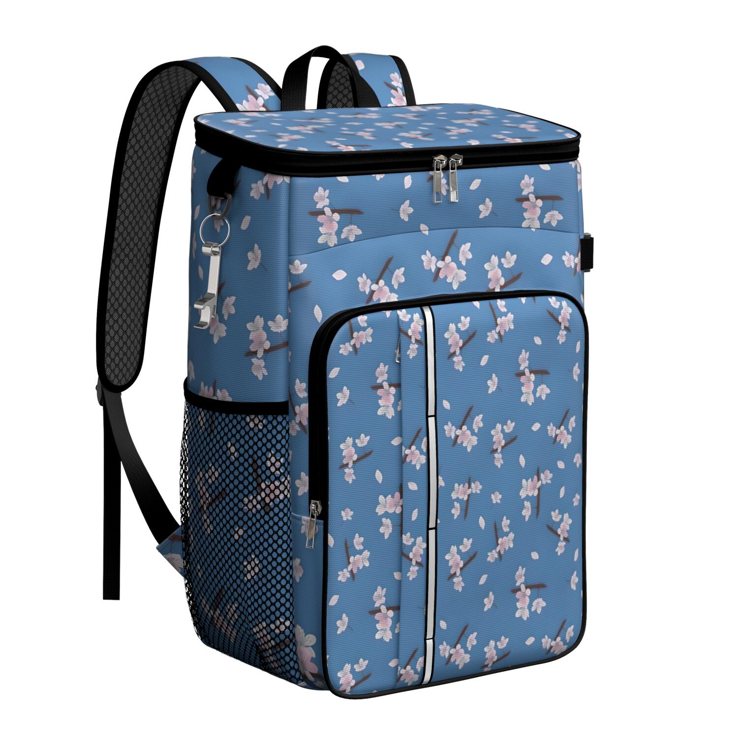 Travel Cooler Bag - Pioneer Flower Floral Print Pattern Camping Beer Cooler Backpack with Bottle Opener- Waterproof Insulated Picnic Backpacks - Cooler Bag for Beach