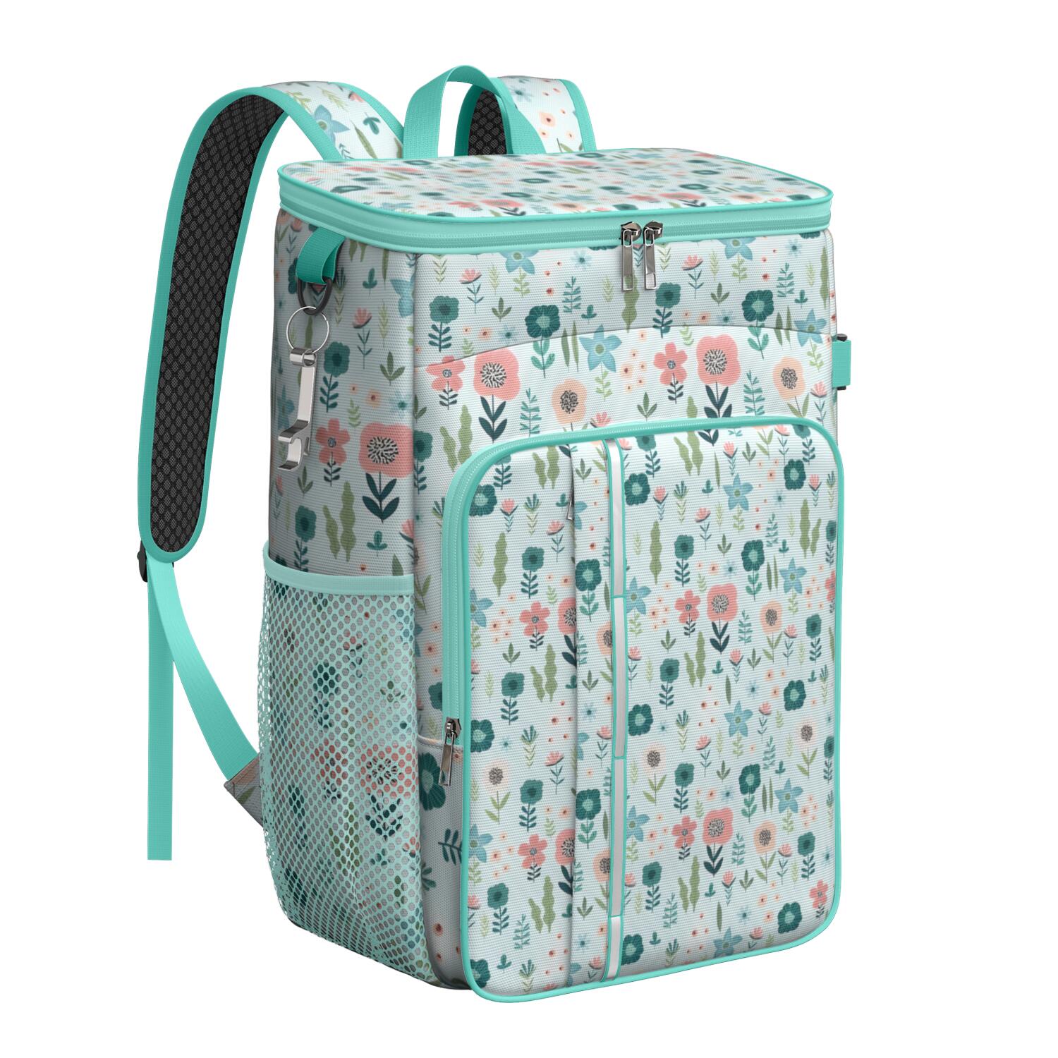 Travel Cooler Bag - Pioneer Flower Floral Print Pattern Camping Beer Cooler Backpack with Bottle Opener- Waterproof Insulated Picnic Backpacks - Cooler Bag for Beach